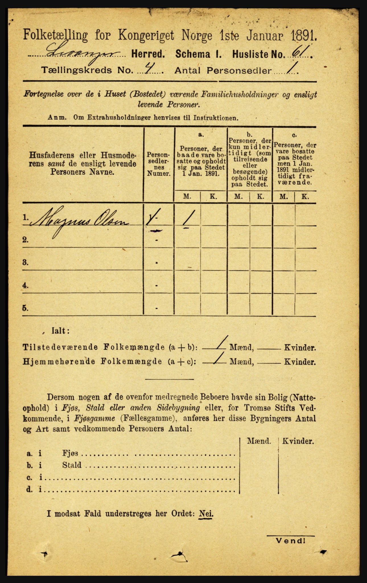 RA, 1891 census for 1720 Levanger, 1891, p. 2142