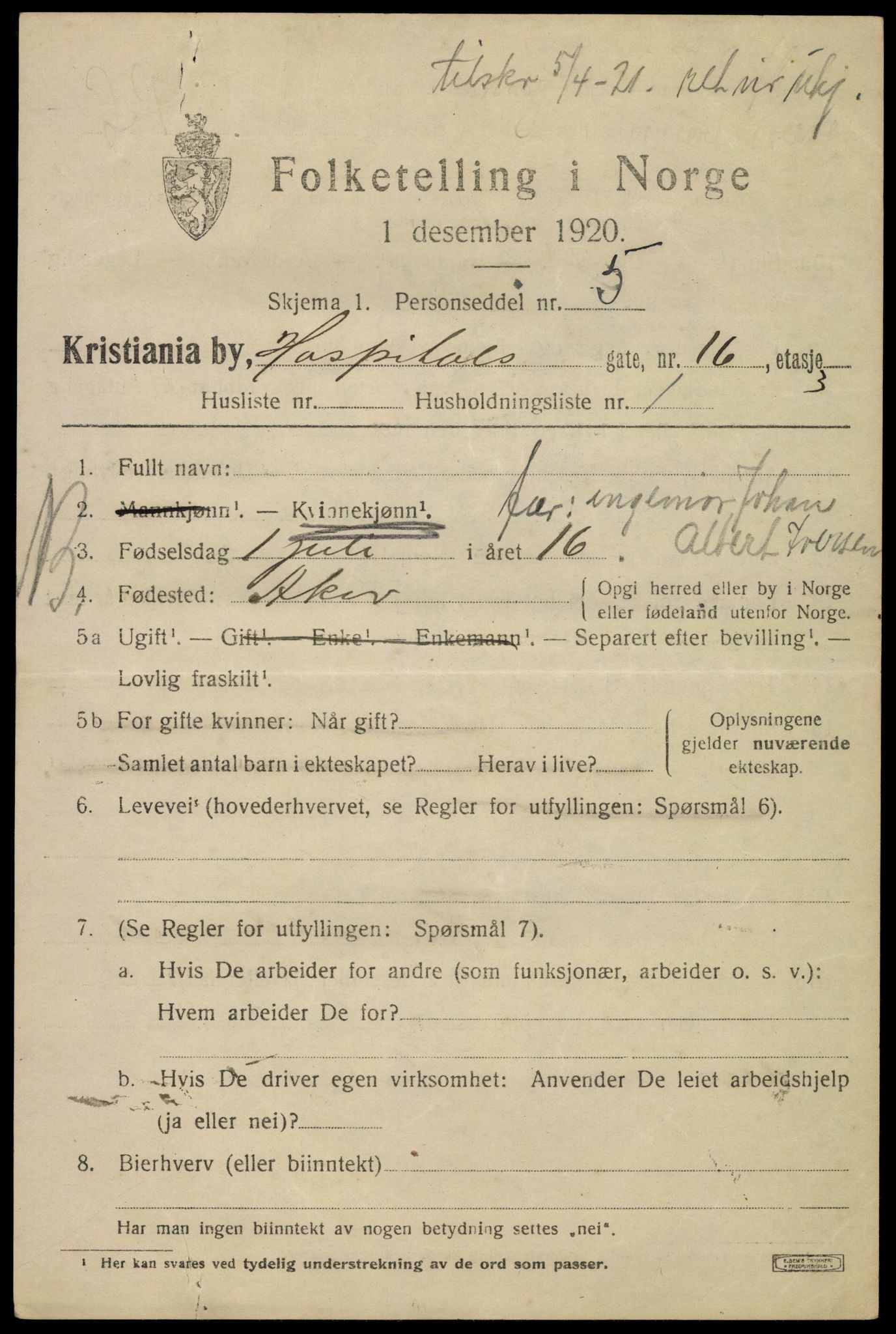 SAO, 1920 census for Kristiania, 1920, p. 299321