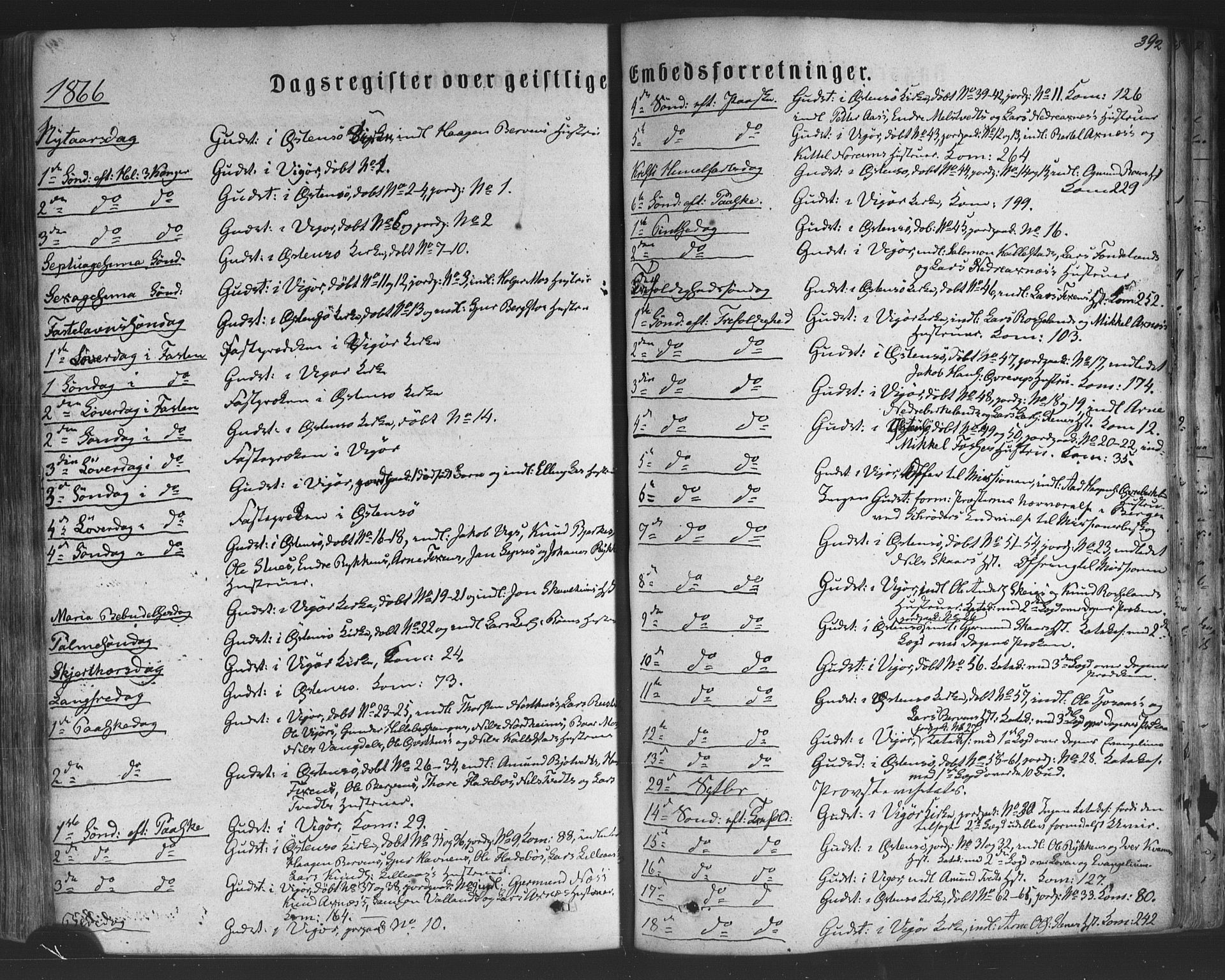 Kvam sokneprestembete, SAB/A-76201/H/Haa: Parish register (official) no. A 9, 1864-1879, p. 392