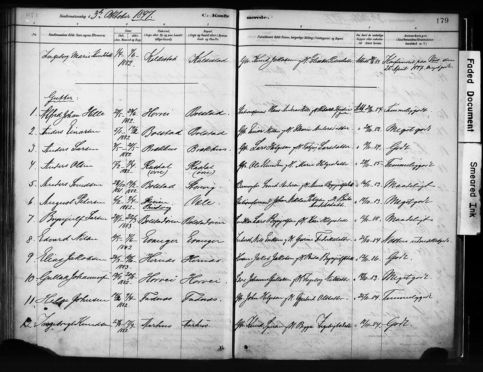 Evanger sokneprestembete, SAB/A-99924: Parish register (official) no. A 1, 1877-1899, p. 179