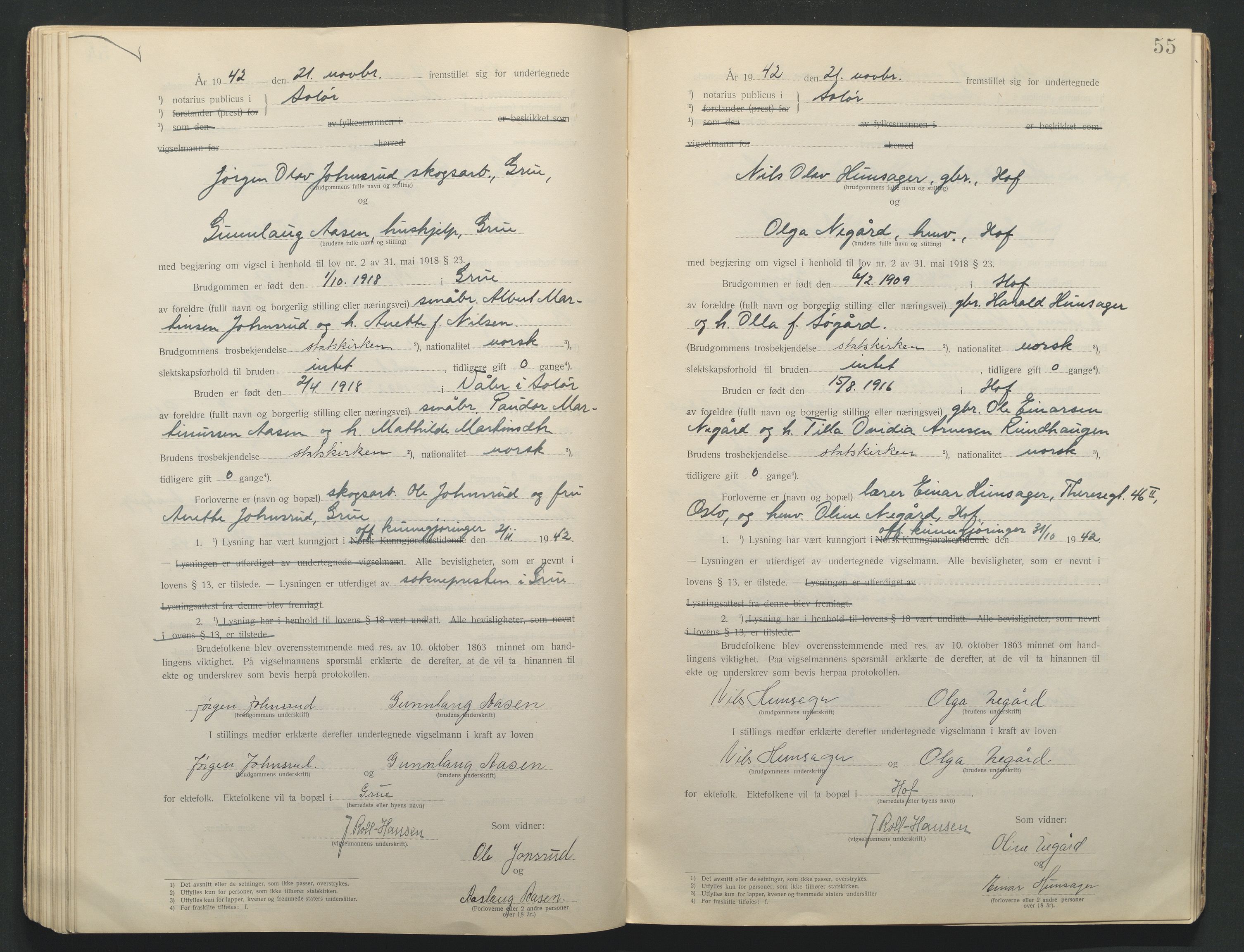 Solør tingrett, AV/SAH-TING-008/L/Lb/L0001: Vigselprotokoll, 1920-1943, p. 55