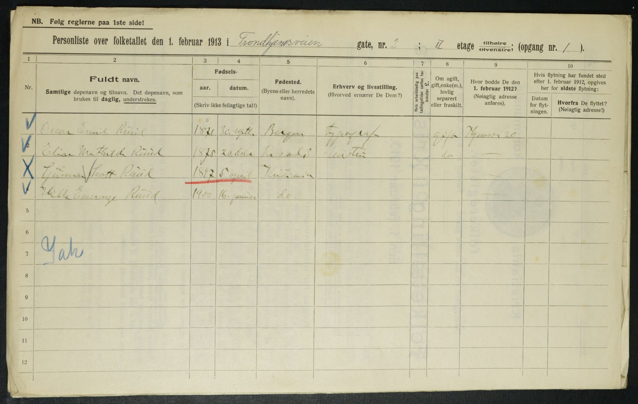 OBA, Municipal Census 1913 for Kristiania, 1913, p. 115949