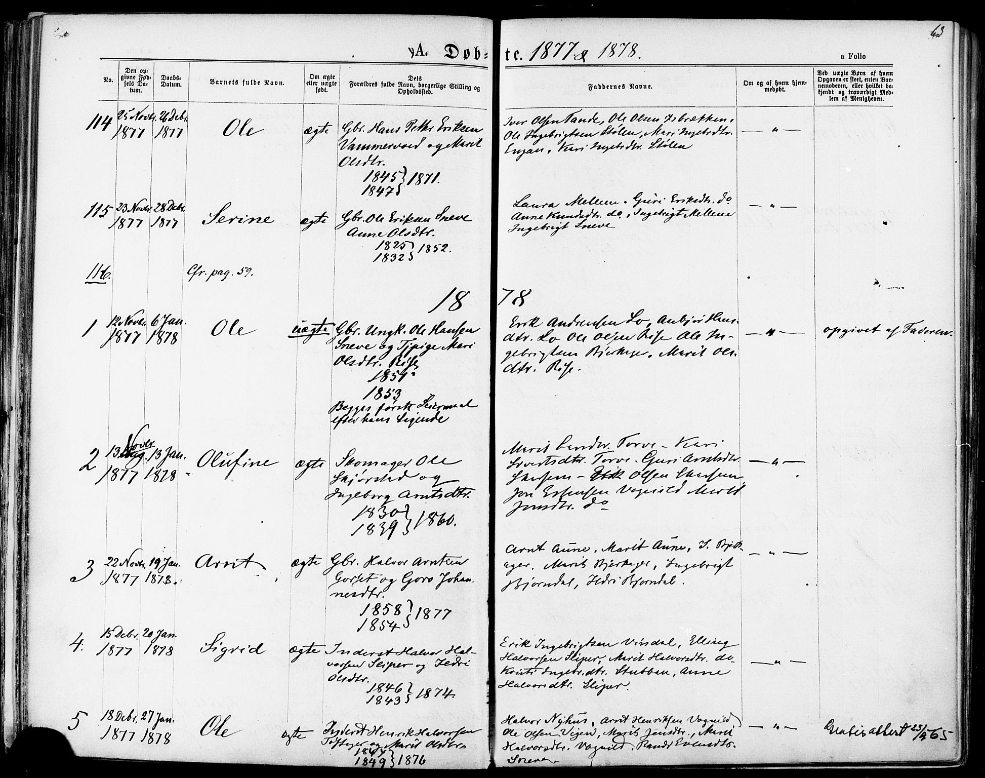 Ministerialprotokoller, klokkerbøker og fødselsregistre - Sør-Trøndelag, SAT/A-1456/678/L0900: Parish register (official) no. 678A09, 1872-1881, p. 63