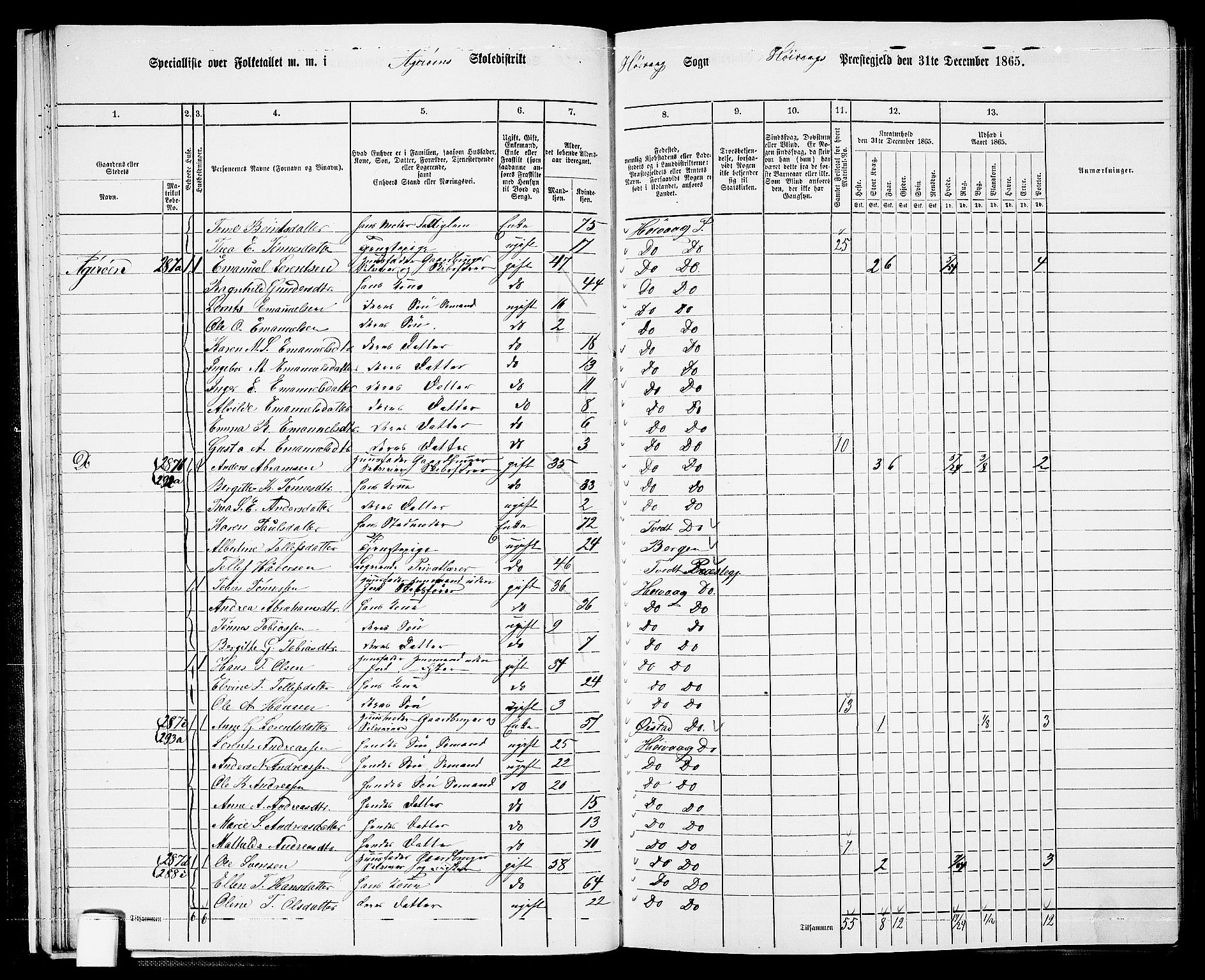 RA, 1865 census for Høvåg, 1865, p. 28