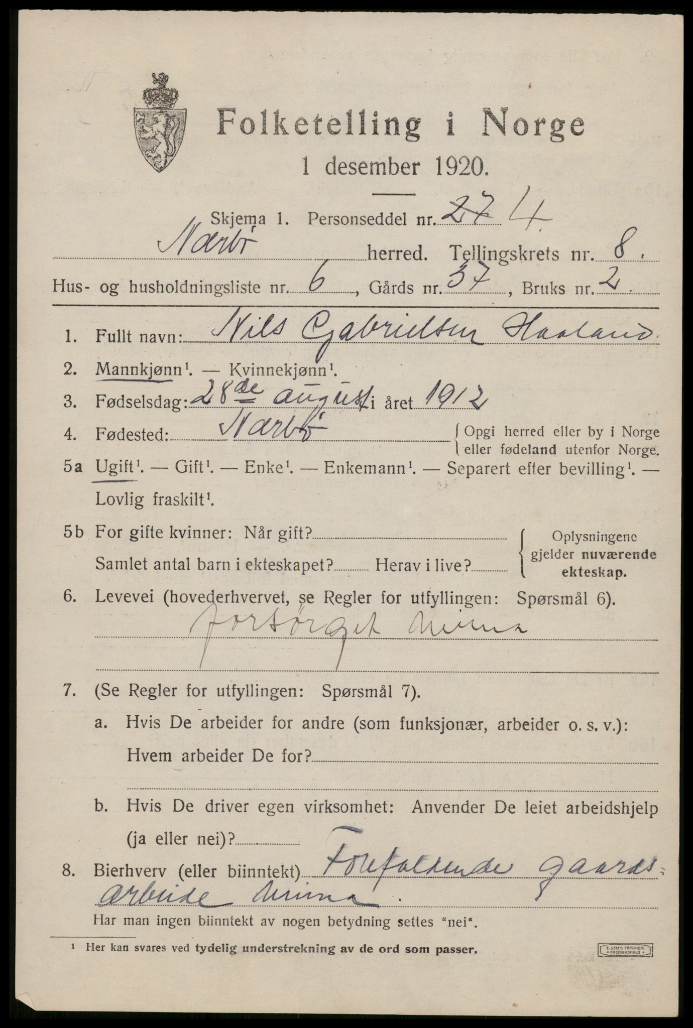 SAST, 1920 census for Nærbø, 1920, p. 5151