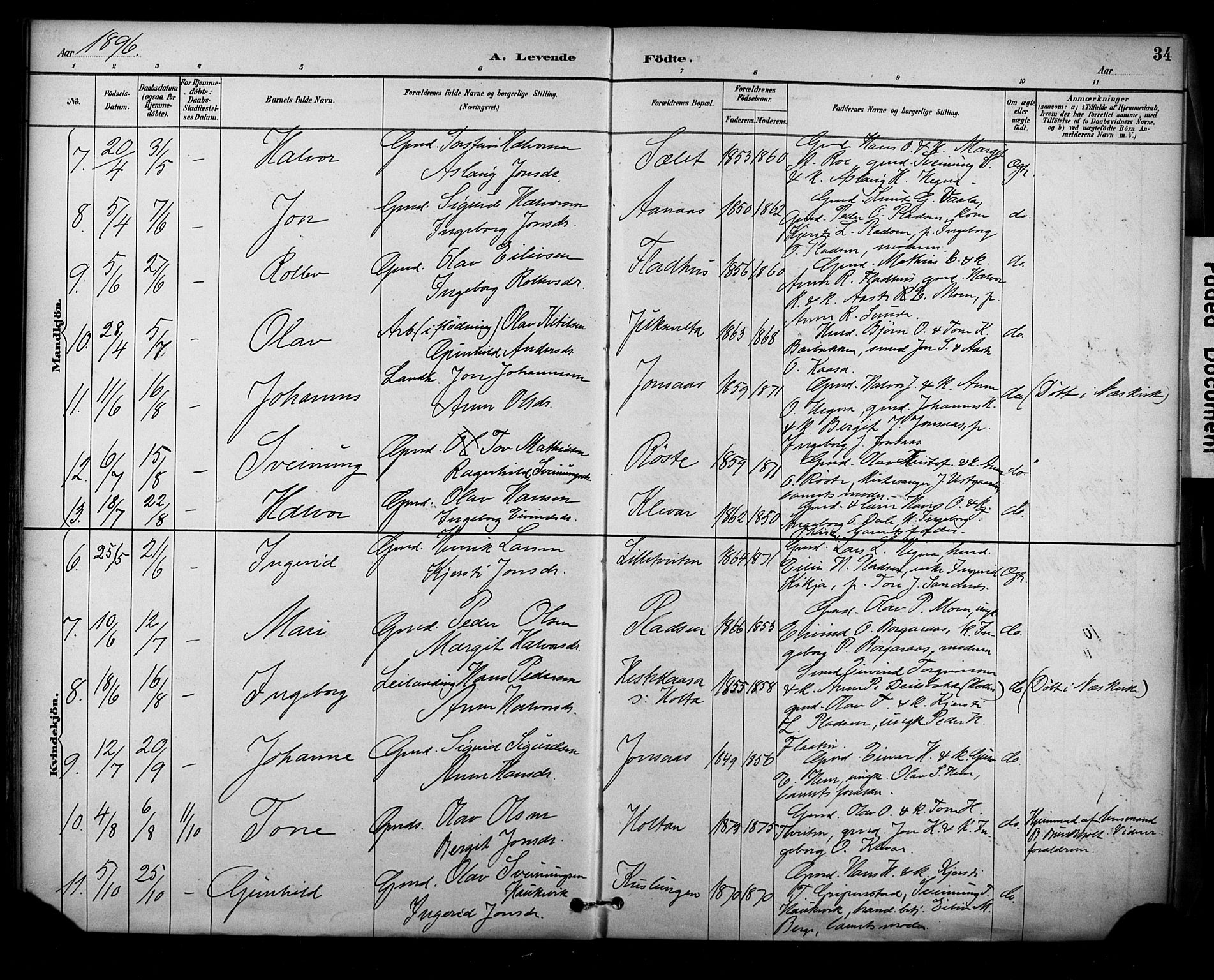 Sauherad kirkebøker, AV/SAKO-A-298/F/Fa/L0009: Parish register (official) no. I 9, 1887-1912, p. 34