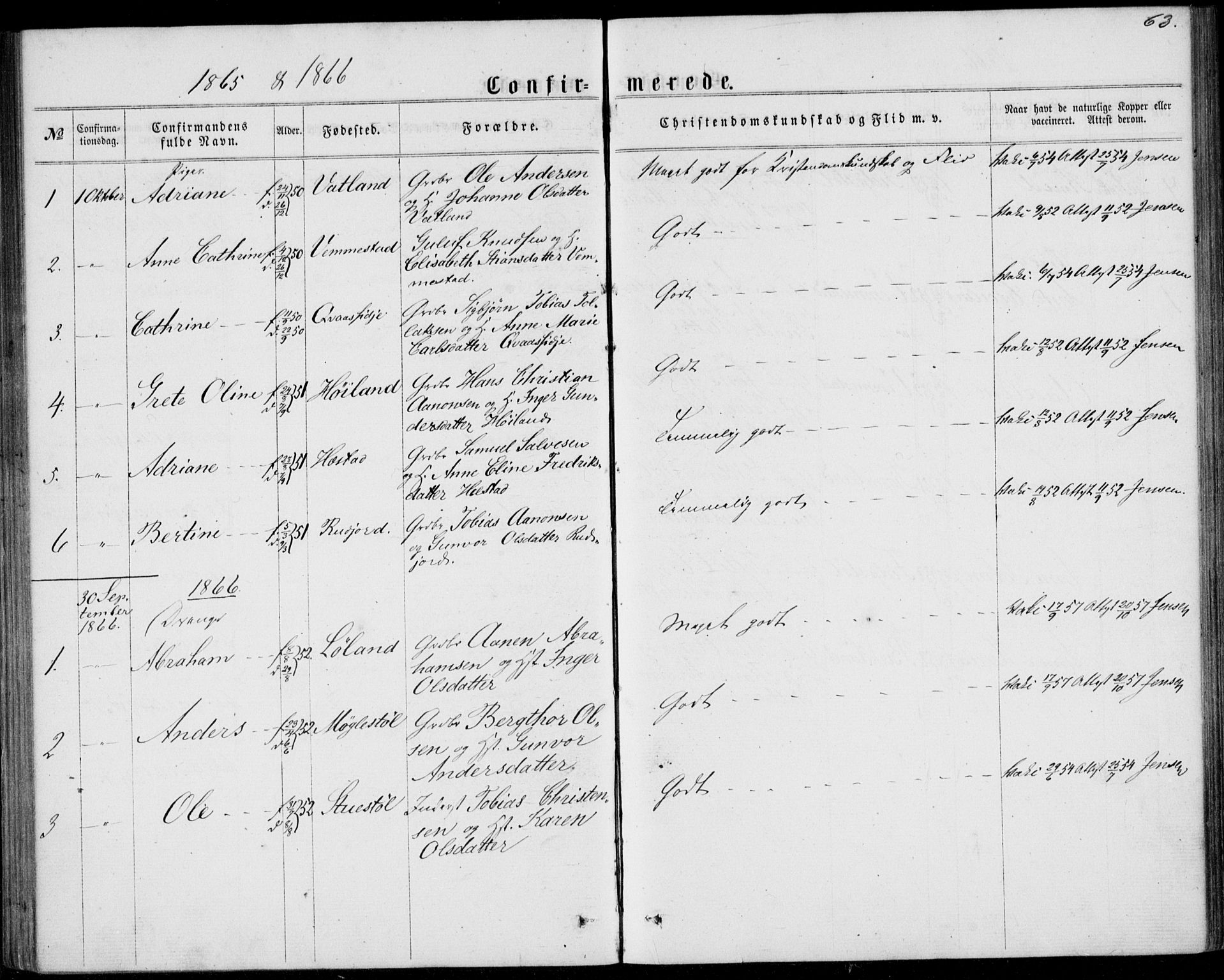 Lyngdal sokneprestkontor, SAK/1111-0029/F/Fa/Fab/L0002: Parish register (official) no. A 2, 1861-1878, p. 63