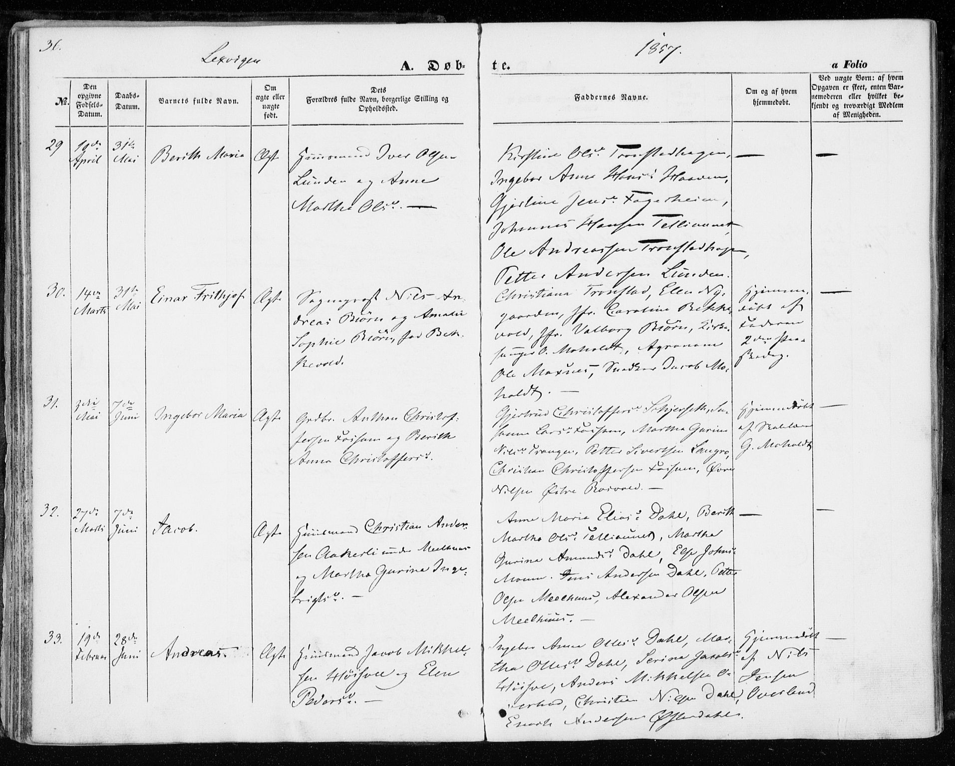 Ministerialprotokoller, klokkerbøker og fødselsregistre - Nord-Trøndelag, SAT/A-1458/701/L0008: Parish register (official) no. 701A08 /1, 1854-1863, p. 36