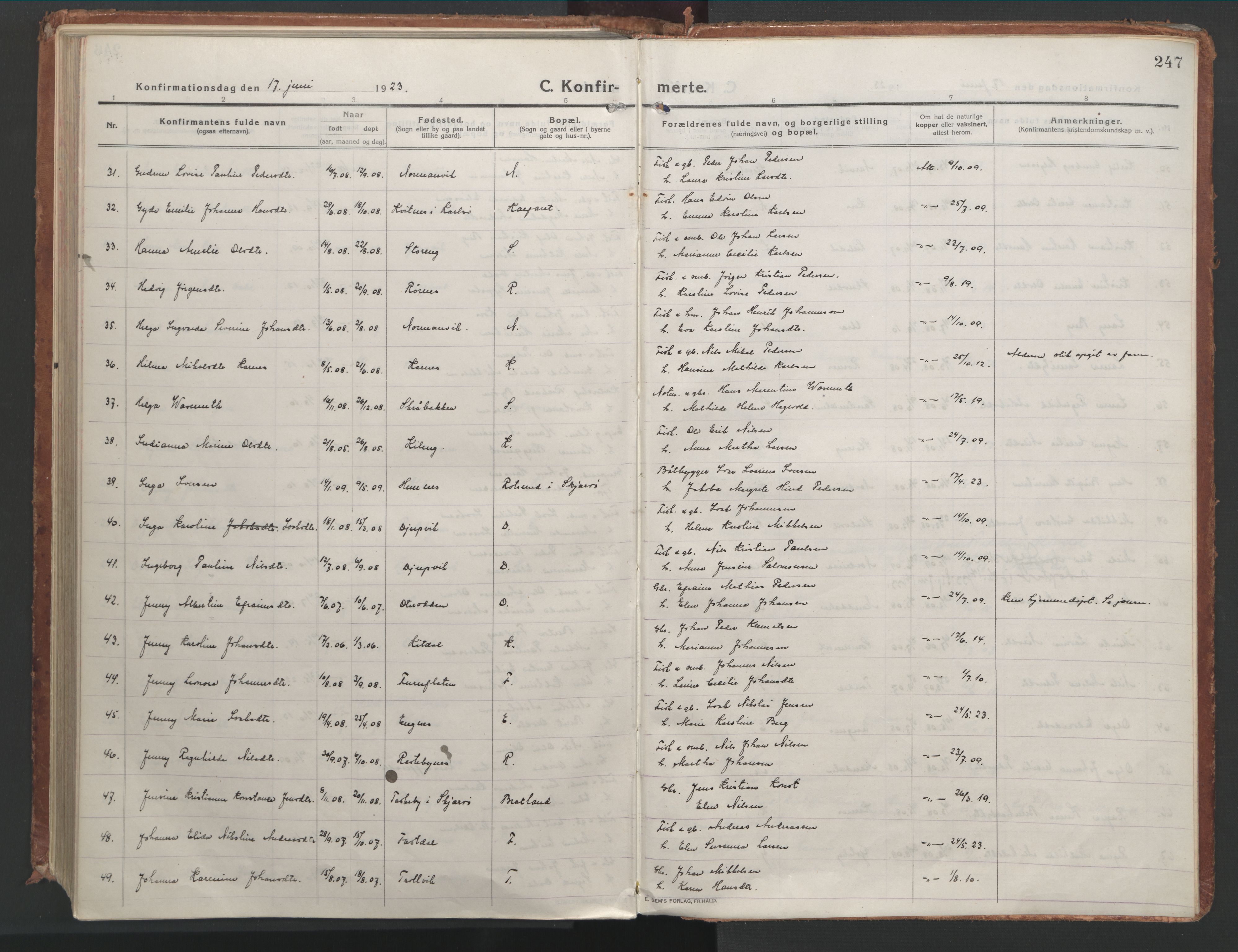 Lyngen sokneprestembete, AV/SATØ-S-1289/H/He/Hea/L0012kirke: Parish register (official) no. 12, 1914-1923, p. 247