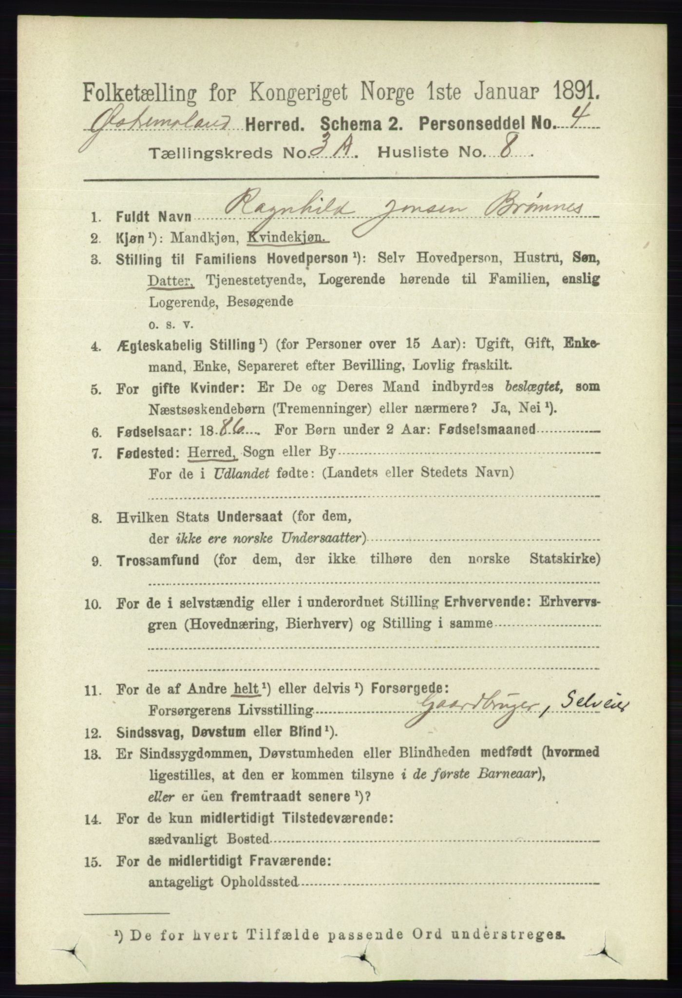 RA, 1891 census for 0918 Austre Moland, 1891, p. 1403