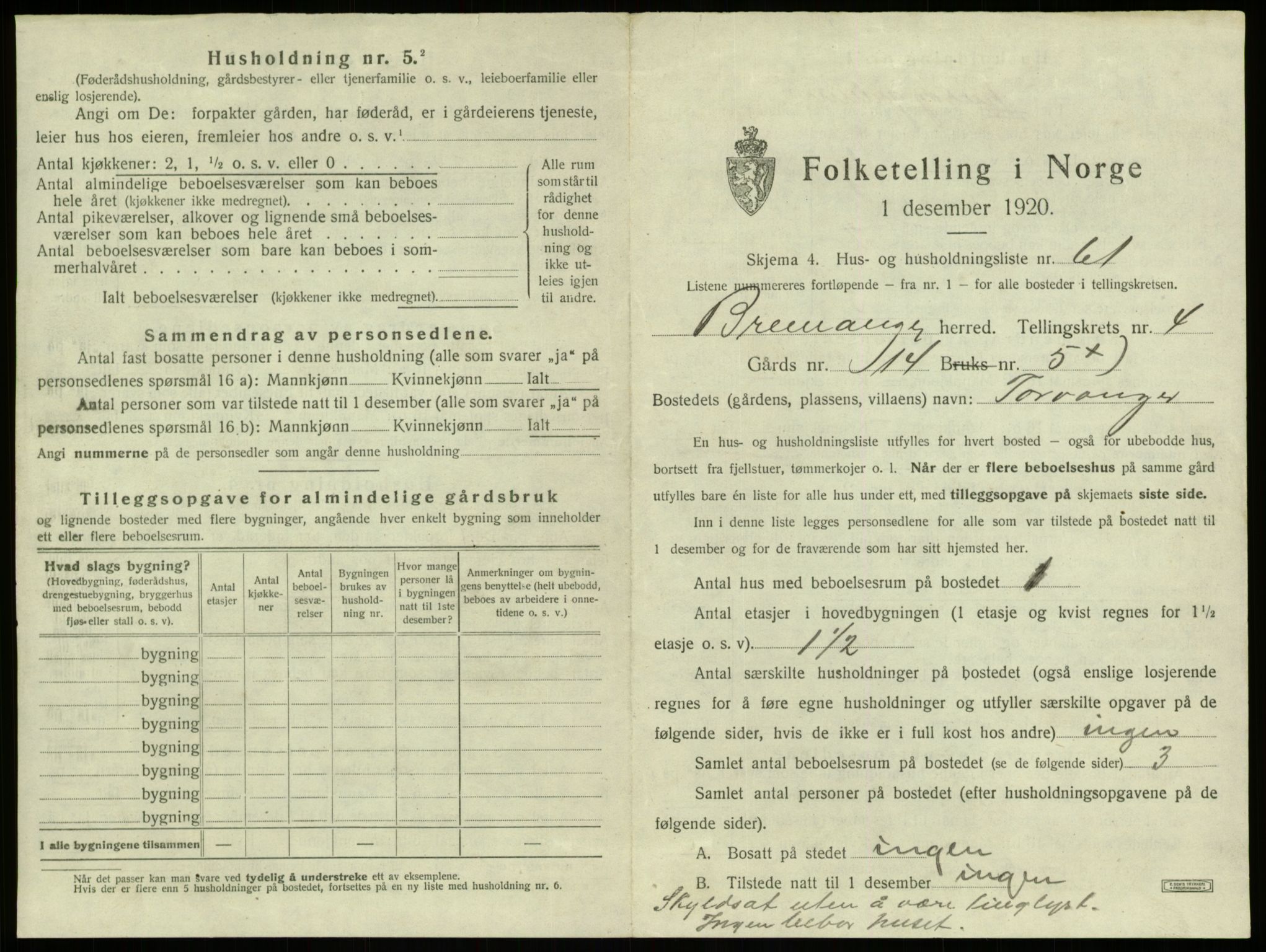 SAB, 1920 census for Bremanger, 1920, p. 442