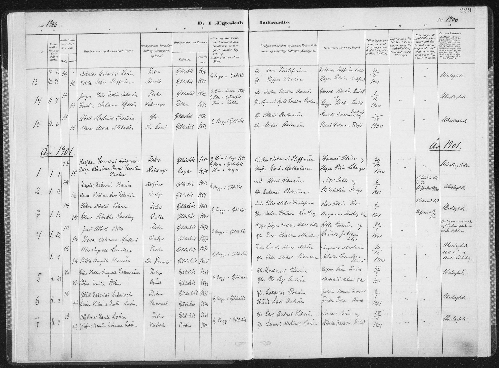 Ministerialprotokoller, klokkerbøker og fødselsregistre - Nordland, AV/SAT-A-1459/805/L0103: Parish register (official) no. 805A08II, 1900-1909, p. 229