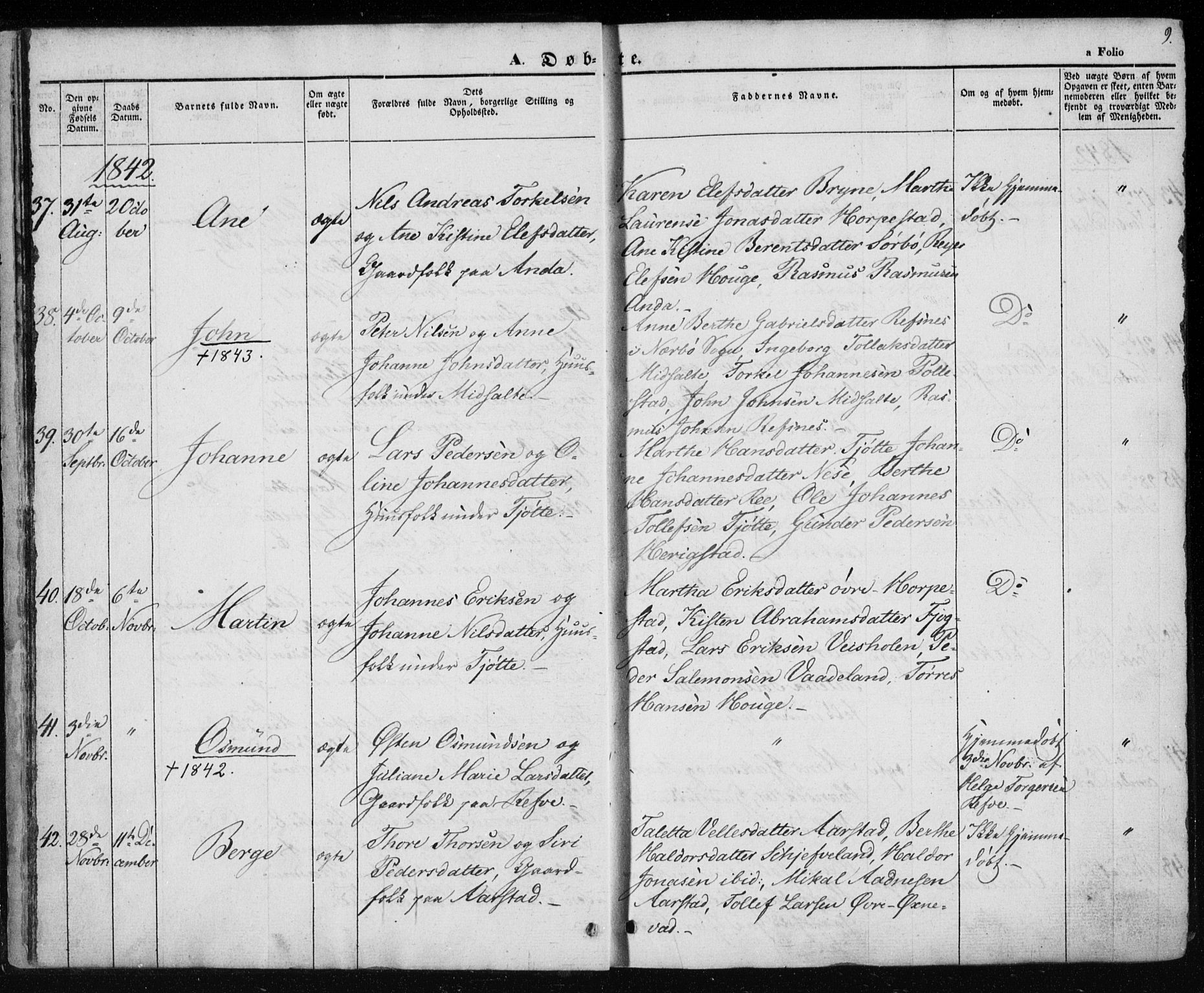 Klepp sokneprestkontor, SAST/A-101803/001/3/30BA/L0004: Parish register (official) no. A 4, 1842-1852, p. 9