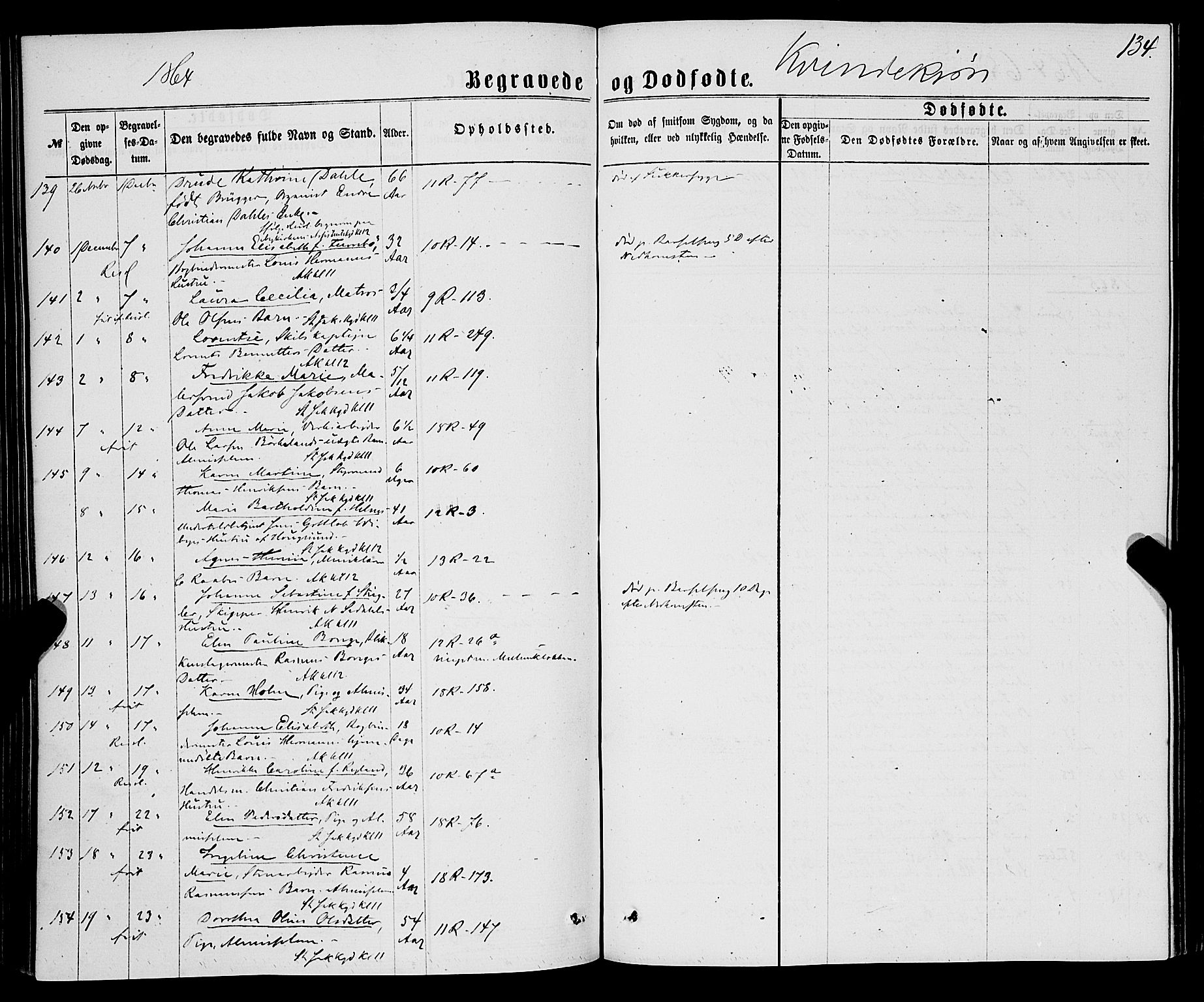 Domkirken sokneprestembete, AV/SAB-A-74801/H/Haa/L0042: Parish register (official) no. E 3, 1863-1876, p. 134