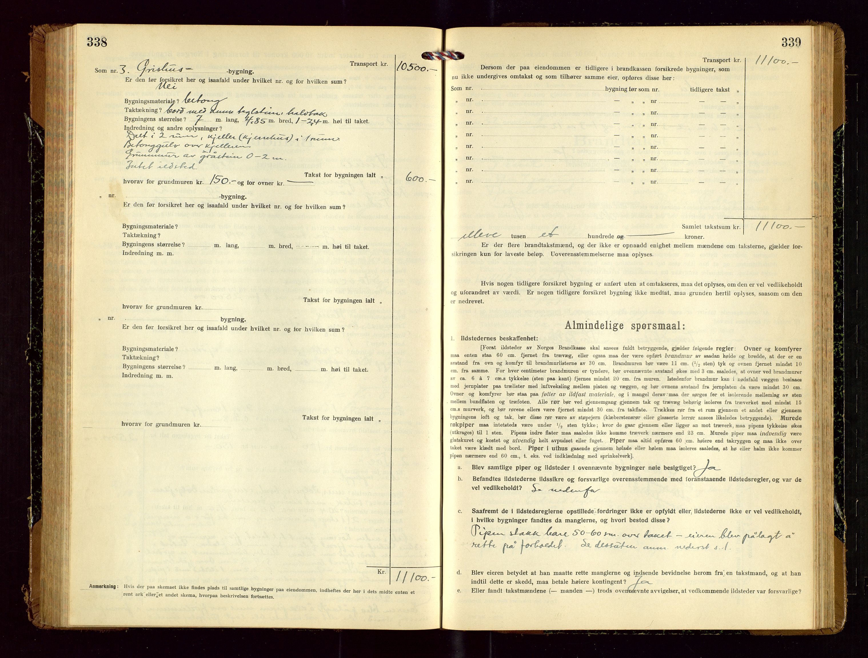 Time lensmannskontor, SAST/A-100420/Gob/L0002: Branntakstprotokoll, 1919-1952, p. 338-339