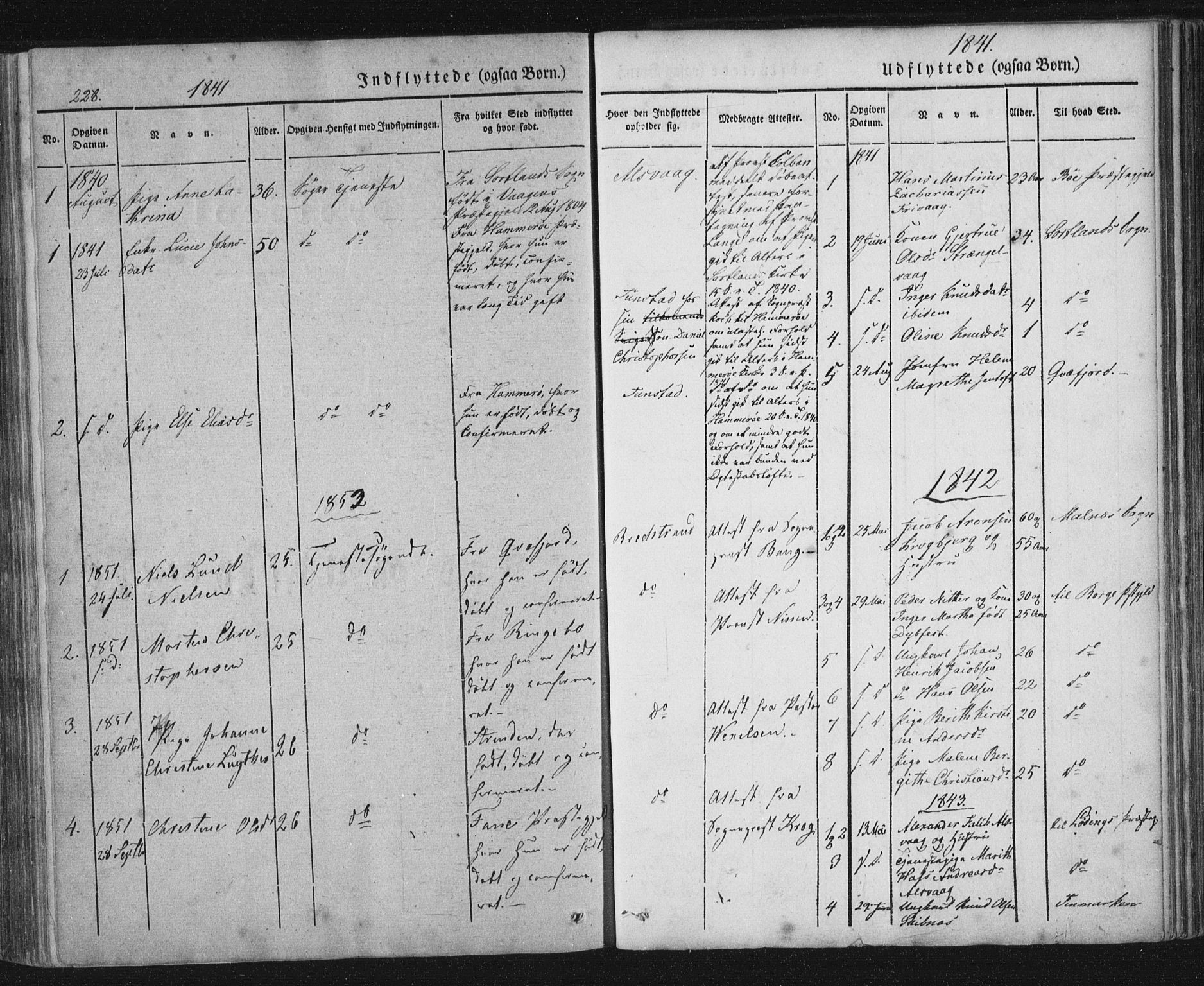 Ministerialprotokoller, klokkerbøker og fødselsregistre - Nordland, AV/SAT-A-1459/893/L1332: Parish register (official) no. 893A05, 1841-1858, p. 228