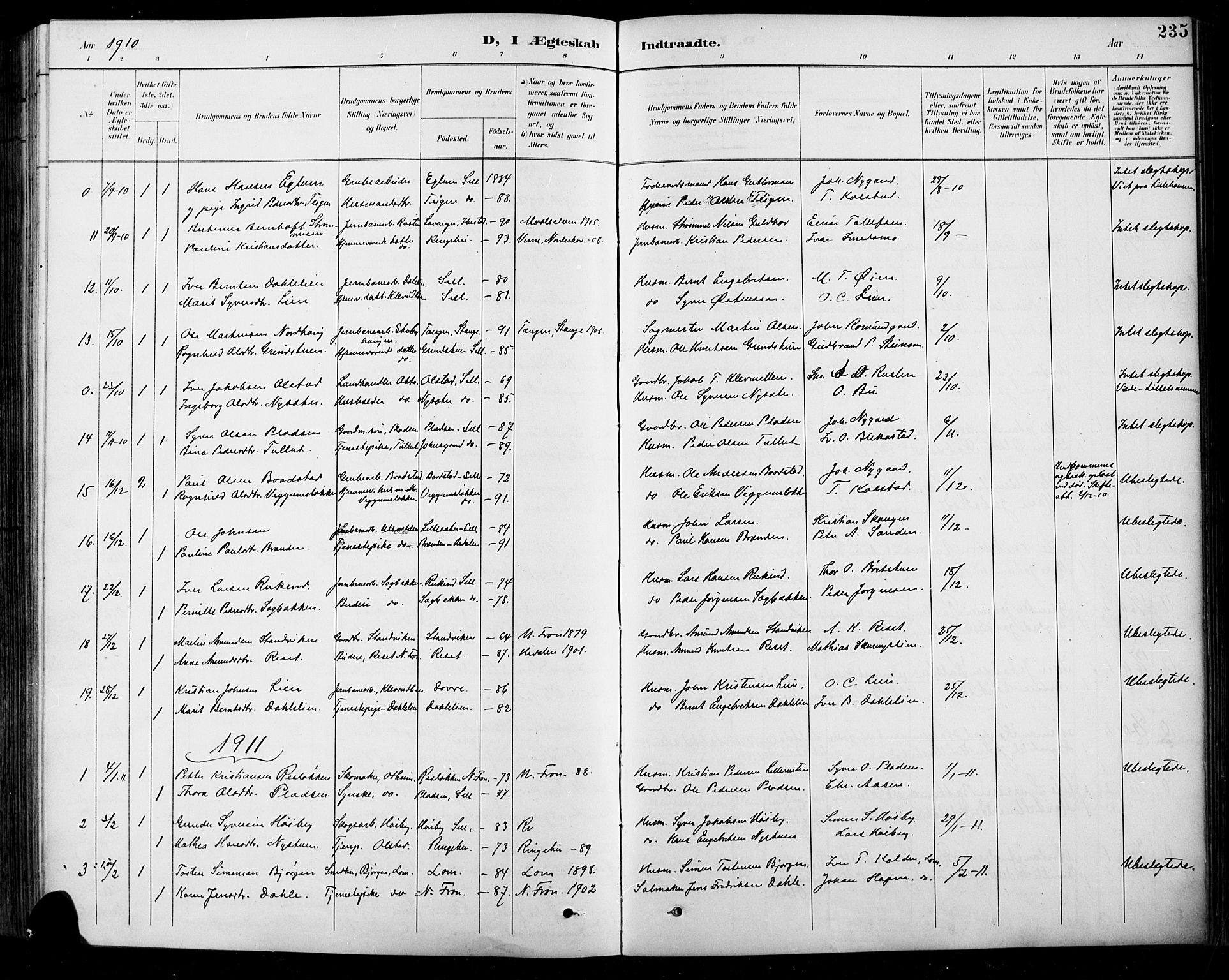 Sel prestekontor, AV/SAH-PREST-074/H/Ha/Hab/L0001: Parish register (copy) no. 1, 1894-1923, p. 235