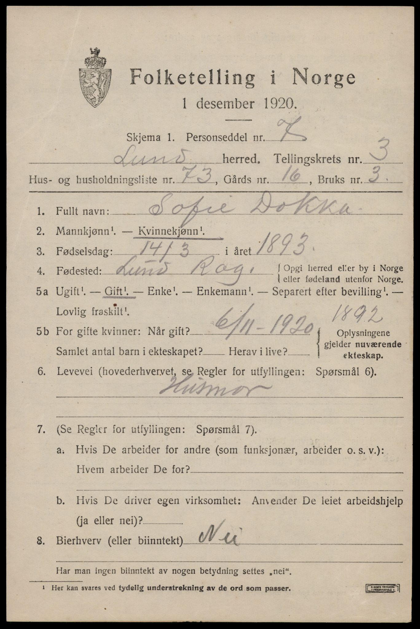 SAST, 1920 census for Lund, 1920, p. 2118