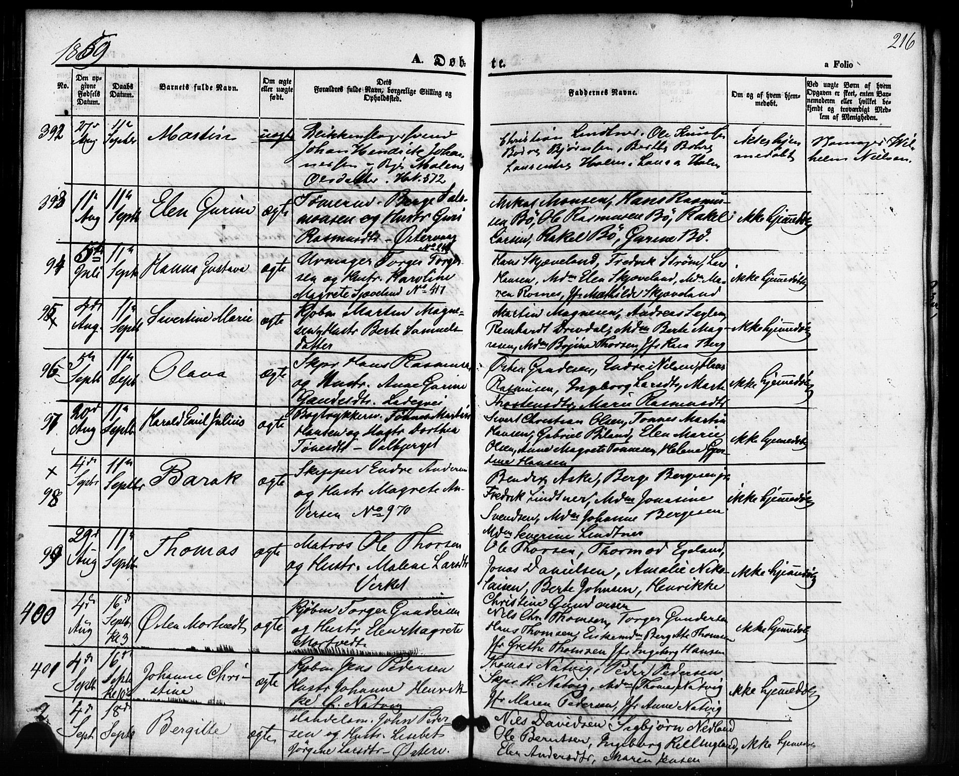 Domkirken sokneprestkontor, SAST/A-101812/001/30/30BB/L0010: Parish register (copy) no. B 10, 1855-1860, p. 216