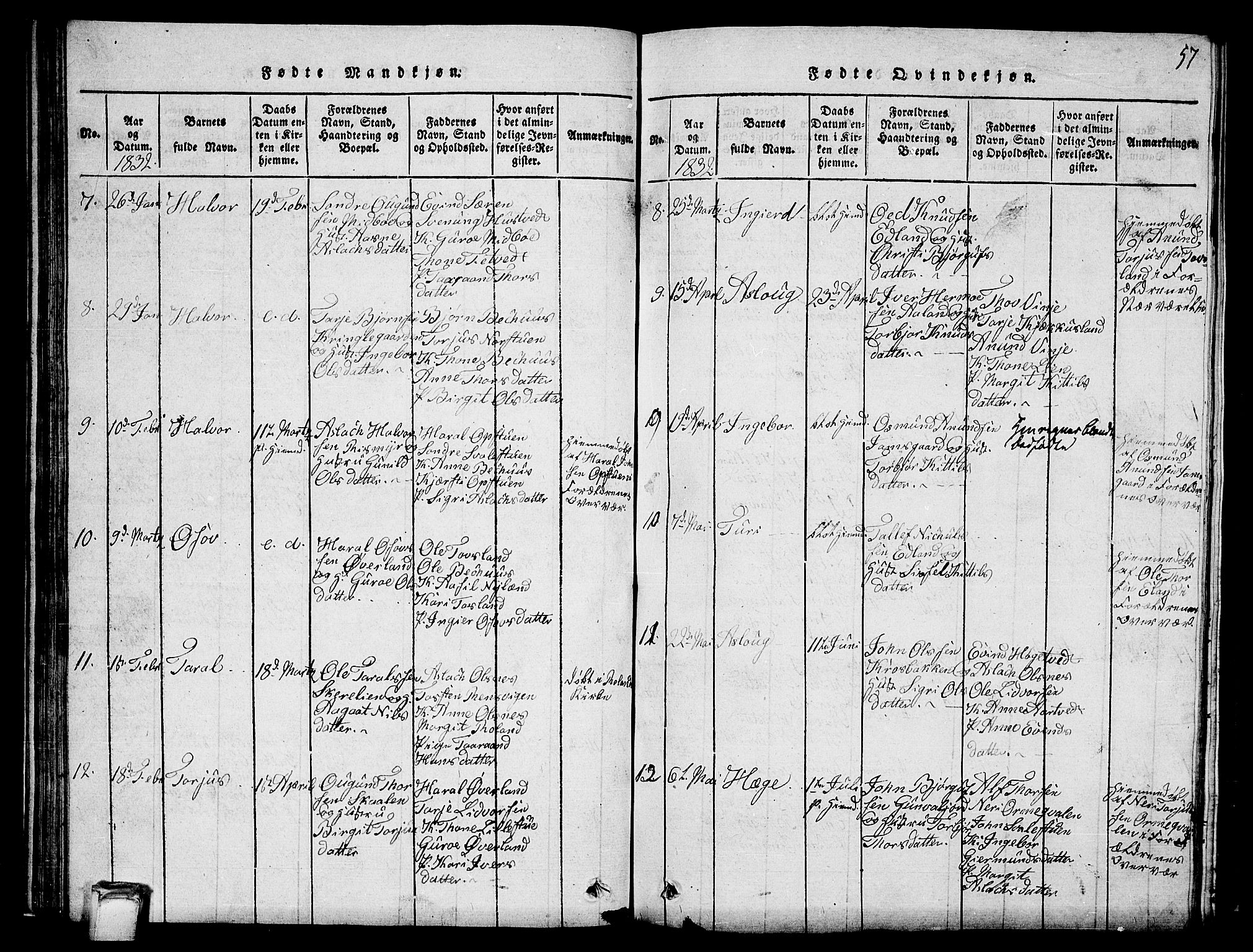 Vinje kirkebøker, AV/SAKO-A-312/G/Ga/L0001: Parish register (copy) no. I 1, 1814-1843, p. 57