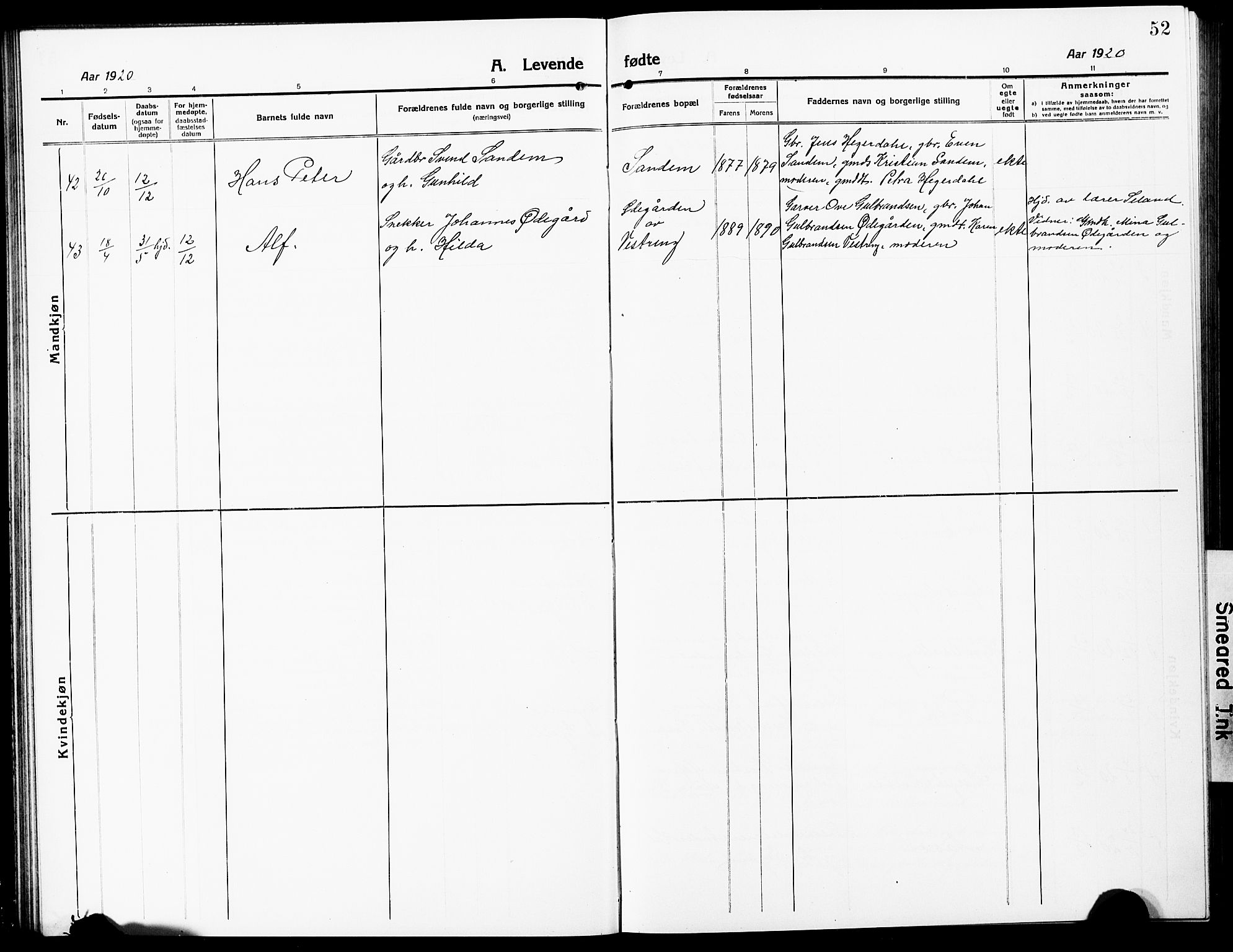 Høland prestekontor Kirkebøker, SAO/A-10346a/G/Ga/L0008: Parish register (copy) no. I 8, 1915-1929, p. 52