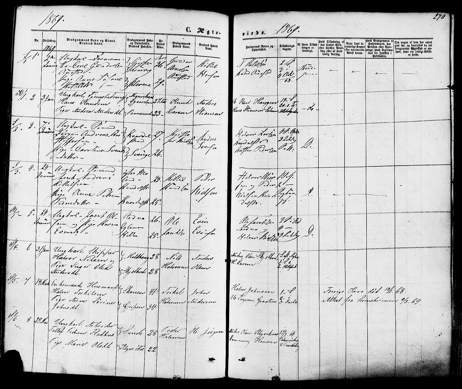 Solum kirkebøker, SAKO/A-306/F/Fa/L0008: Parish register (official) no. I 8, 1865-1876, p. 270
