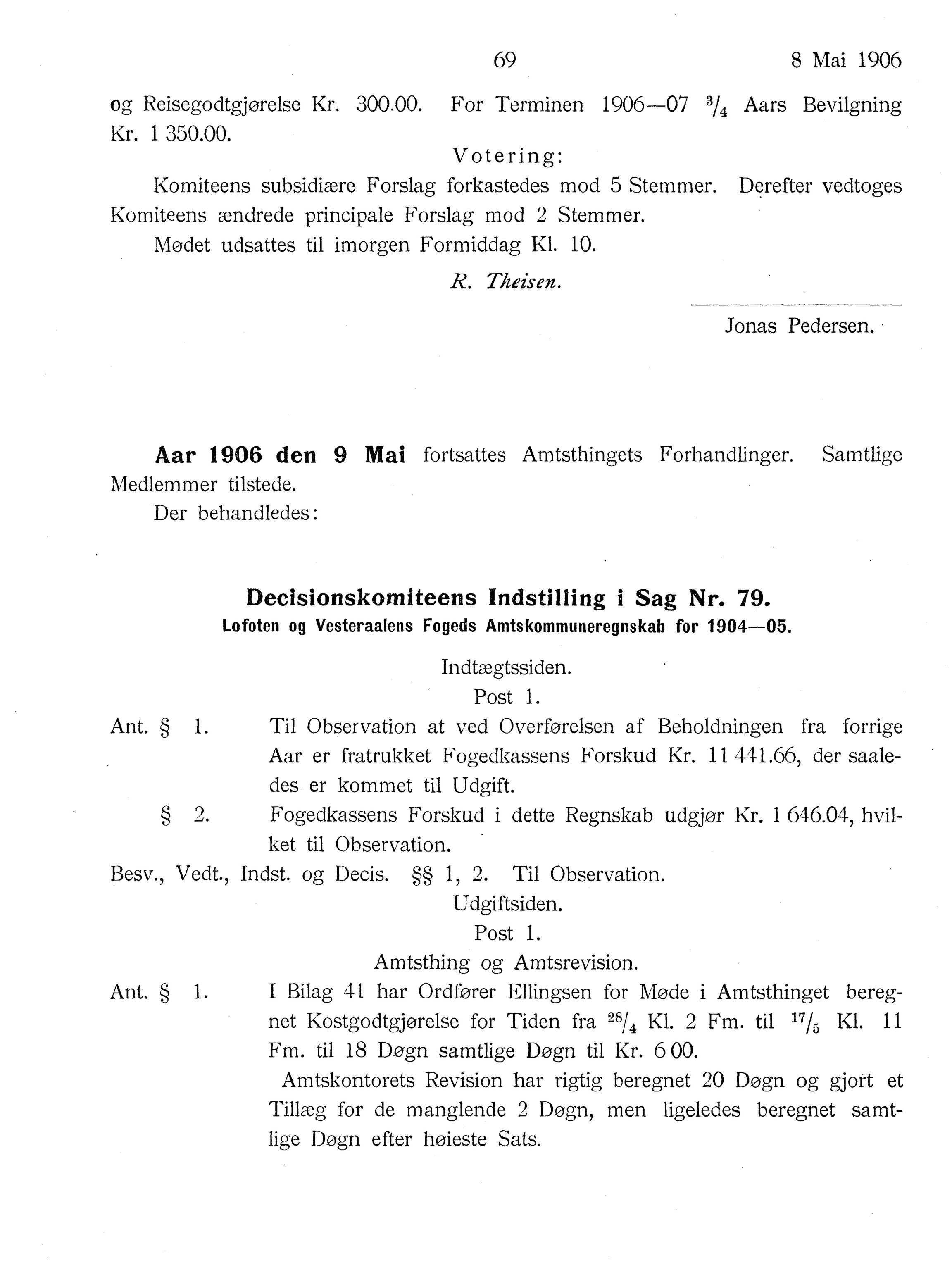Nordland Fylkeskommune. Fylkestinget, AIN/NFK-17/176/A/Ac/L0029: Fylkestingsforhandlinger 1906, 1906, p. 69