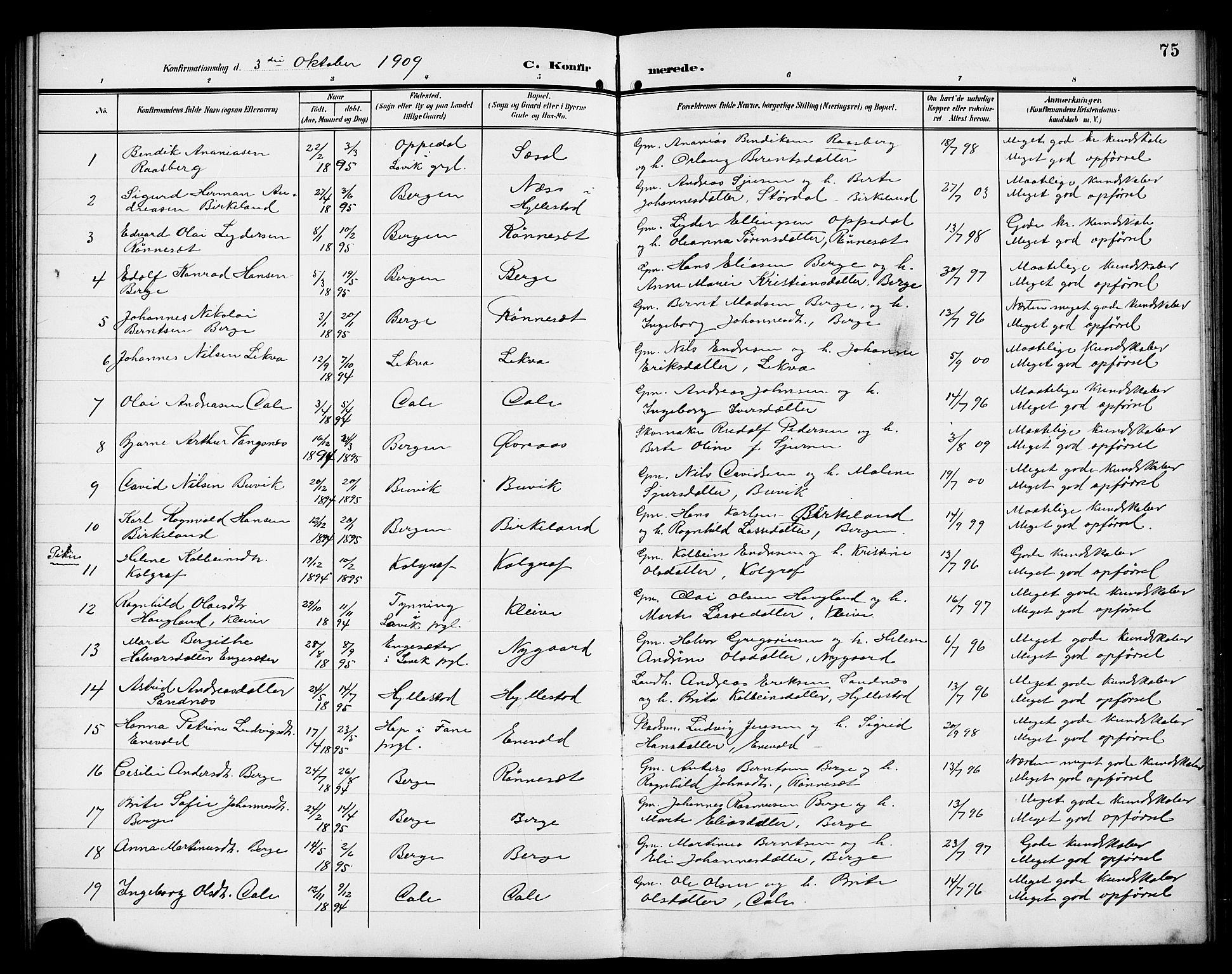 Hyllestad sokneprestembete, AV/SAB-A-80401: Parish register (copy) no. A 3, 1906-1925, p. 75