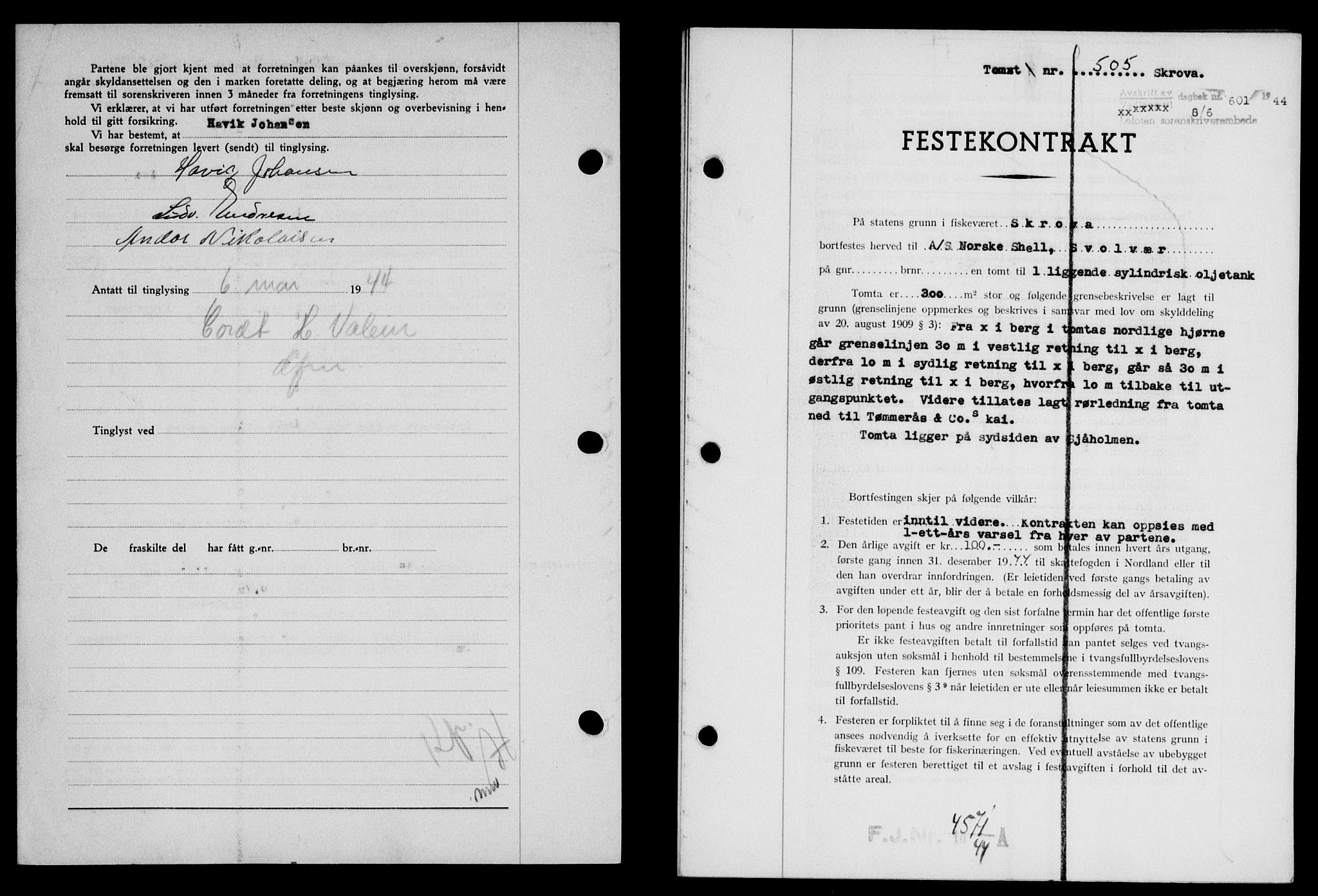 Lofoten sorenskriveri, SAT/A-0017/1/2/2C/L0012a: Mortgage book no. 12a, 1943-1944, Diary no: : 601/1944