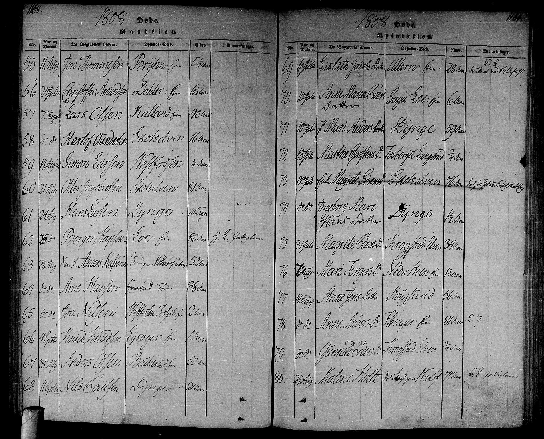 Eiker kirkebøker, SAKO/A-4/F/Fa/L0010: Parish register (official) no. I 10, 1806-1815, p. 1168-1169