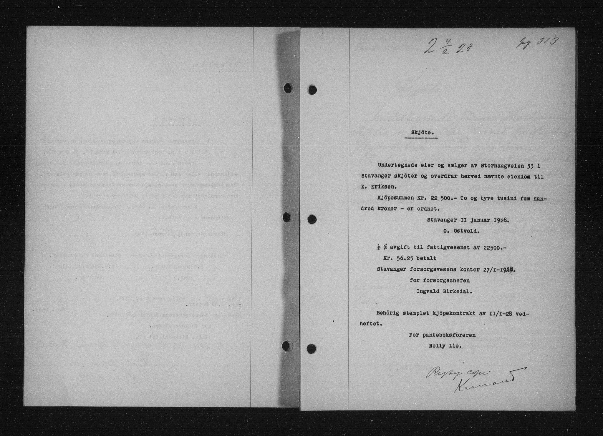 Stavanger byfogd, AV/SAST-A-101408/001/4/41/410/410BB/L0053: Mortgage book no. 41, 1927-1928, Deed date: 04.02.1928