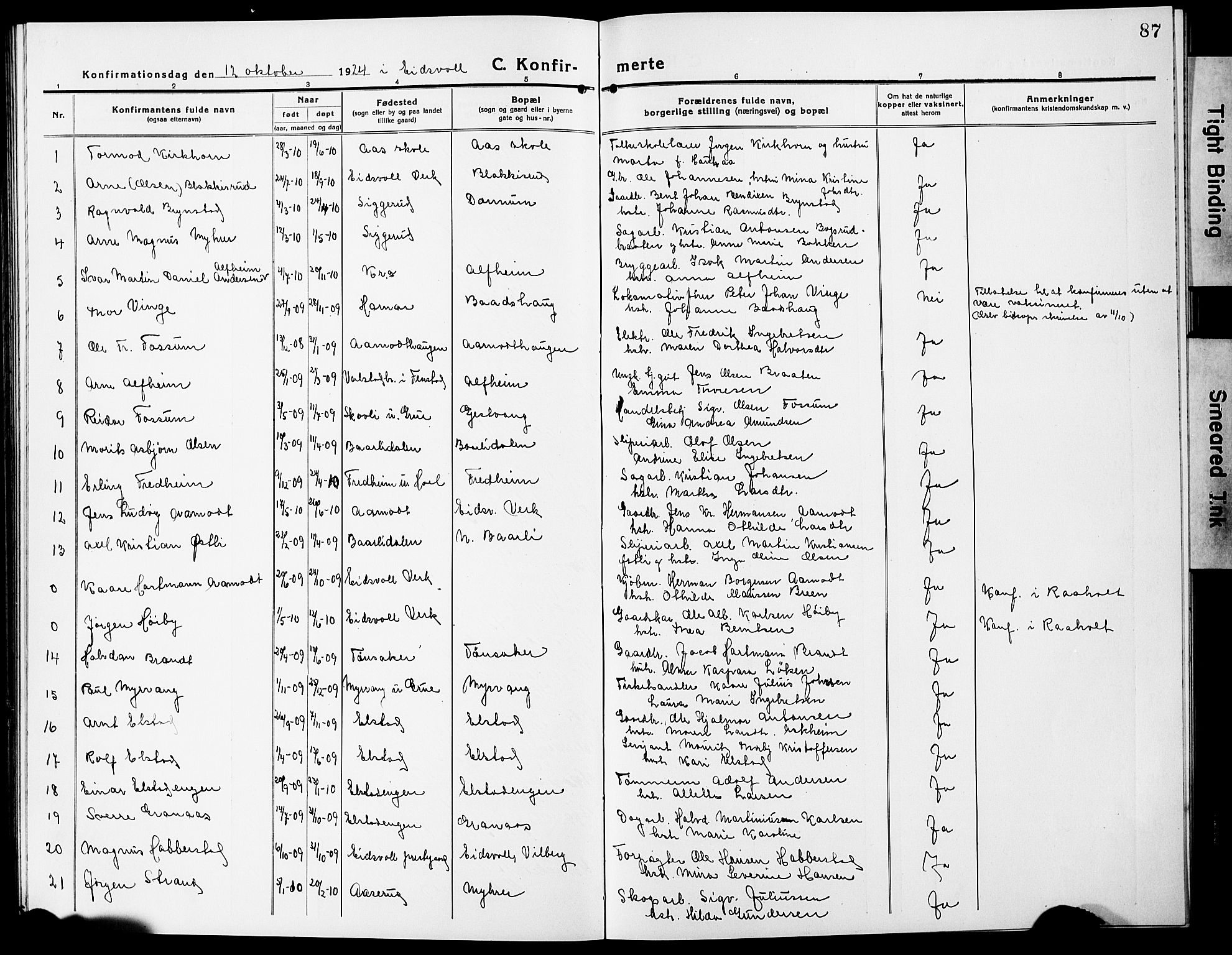 Eidsvoll prestekontor Kirkebøker, AV/SAO-A-10888/G/Ga/L0009: Parish register (copy) no. I 9, 1914-1927, p. 87