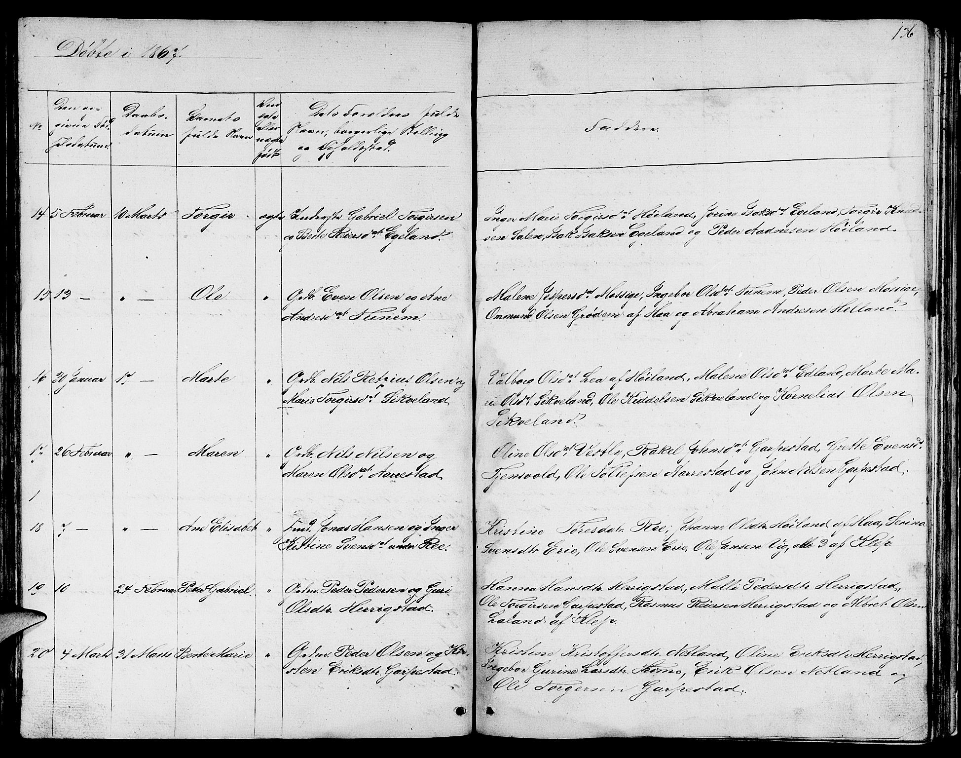 Lye sokneprestkontor, AV/SAST-A-101794/001/30BB/L0002: Parish register (copy) no. B 2, 1852-1867, p. 136