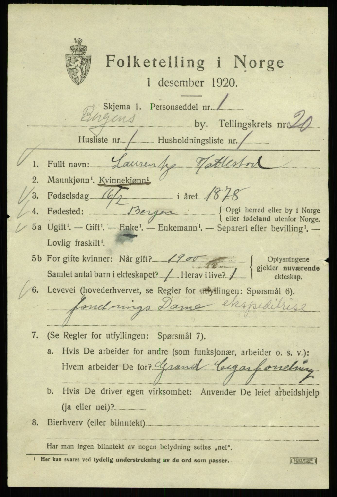 SAB, 1920 census for Bergen, 1920, p. 83328