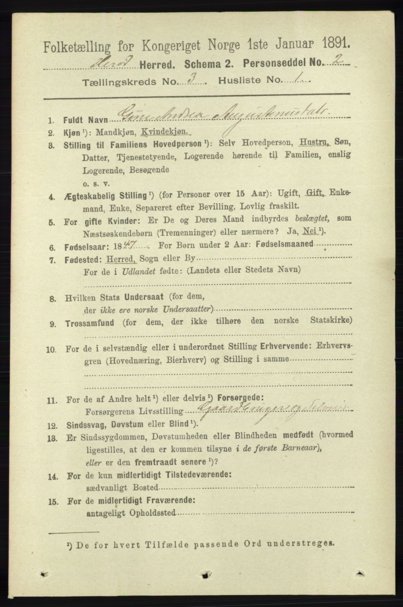 RA, 1891 census for 1039 Herad, 1891, p. 984