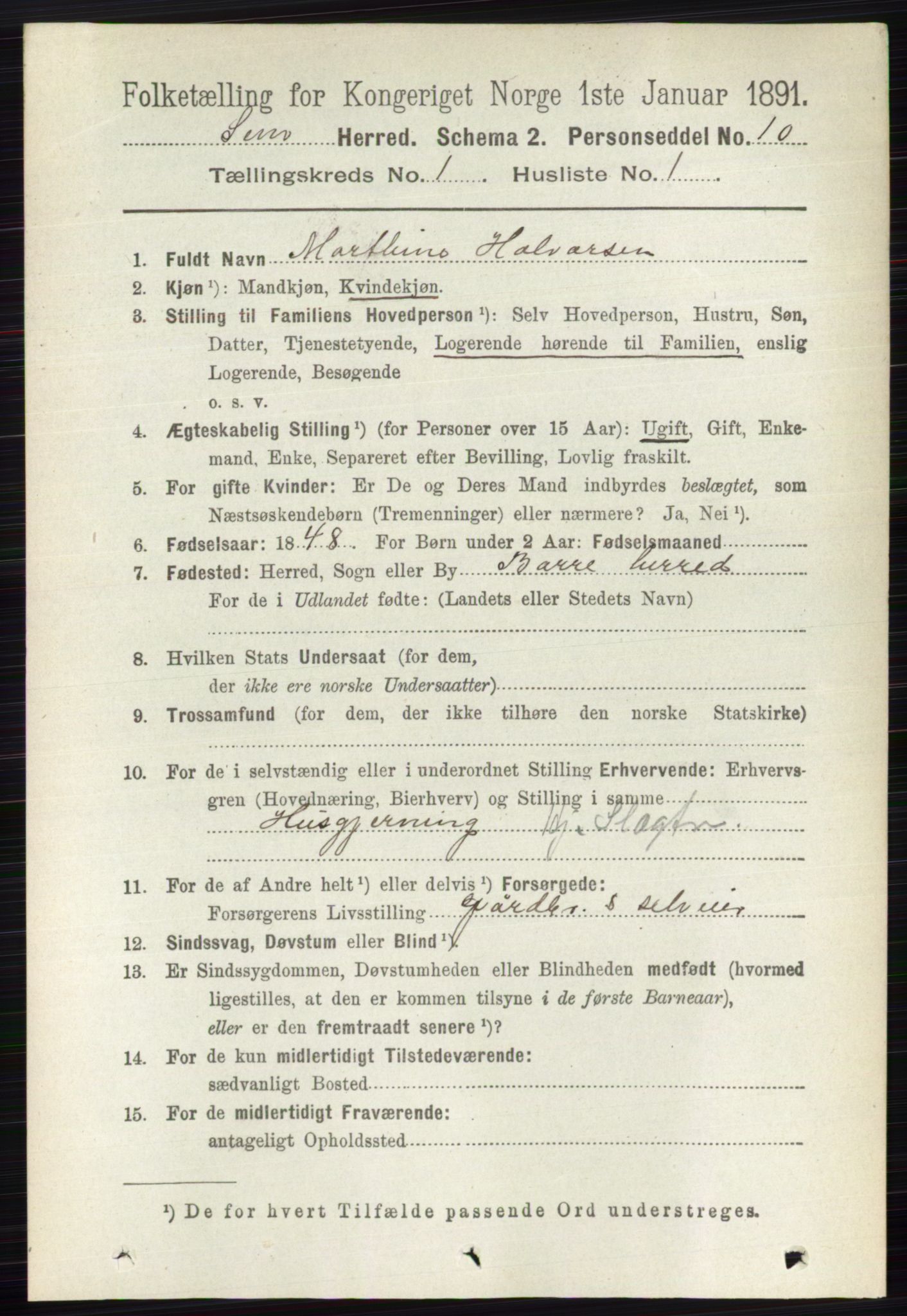 RA, 1891 census for 0721 Sem, 1891, p. 135