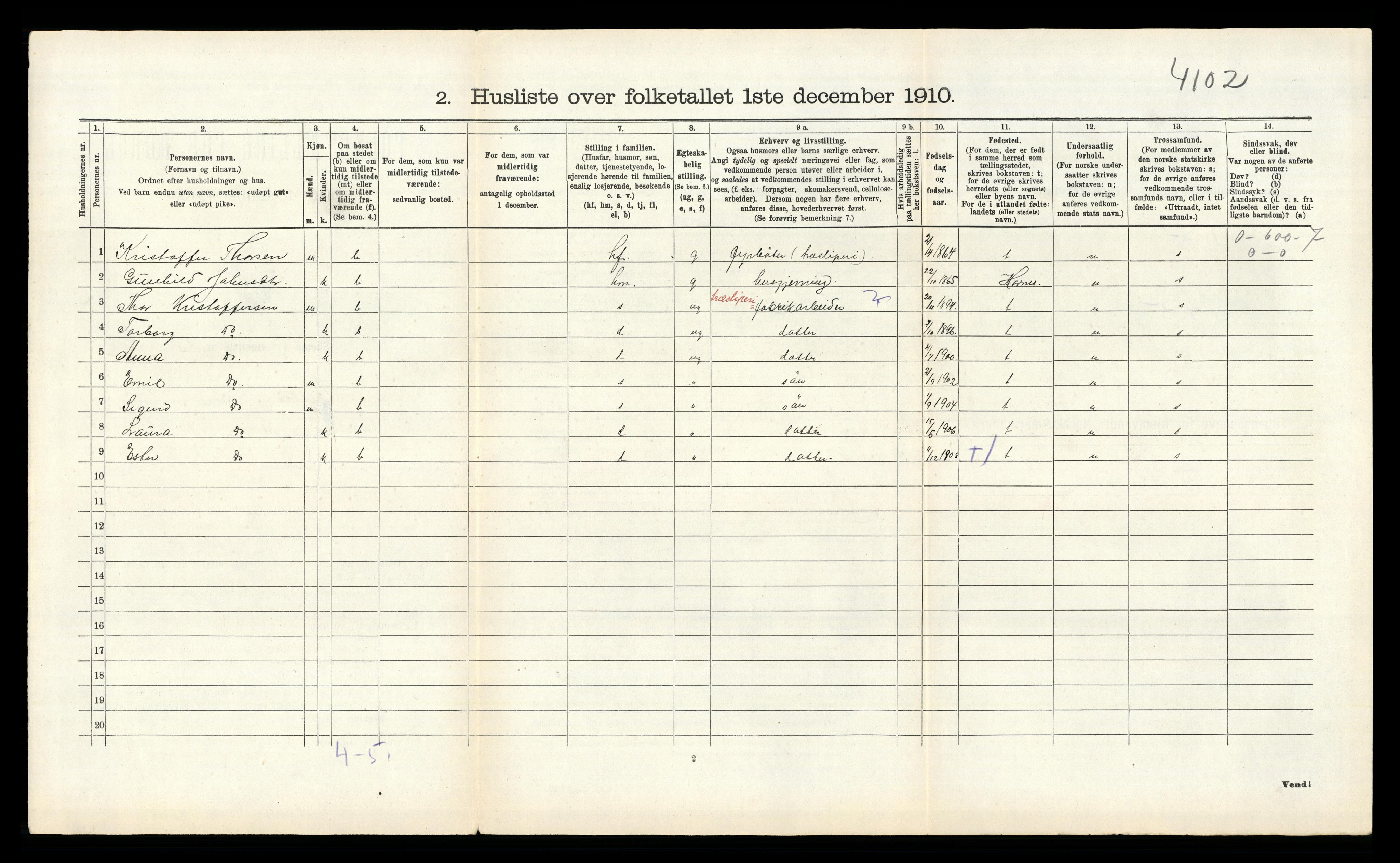 RA, 1910 census for Øyestad, 1910, p. 1611