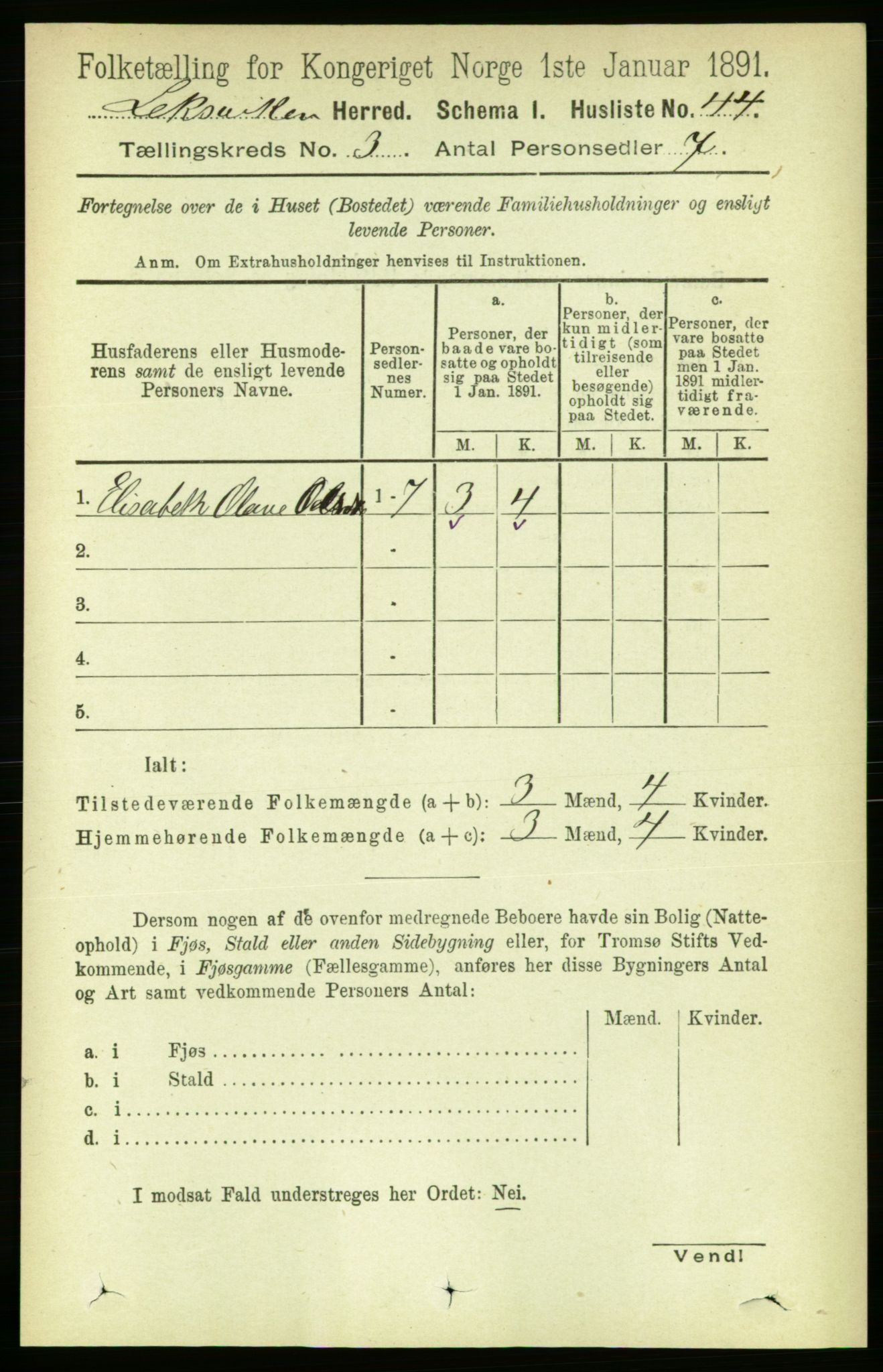 RA, 1891 census for 1718 Leksvik, 1891, p. 1135