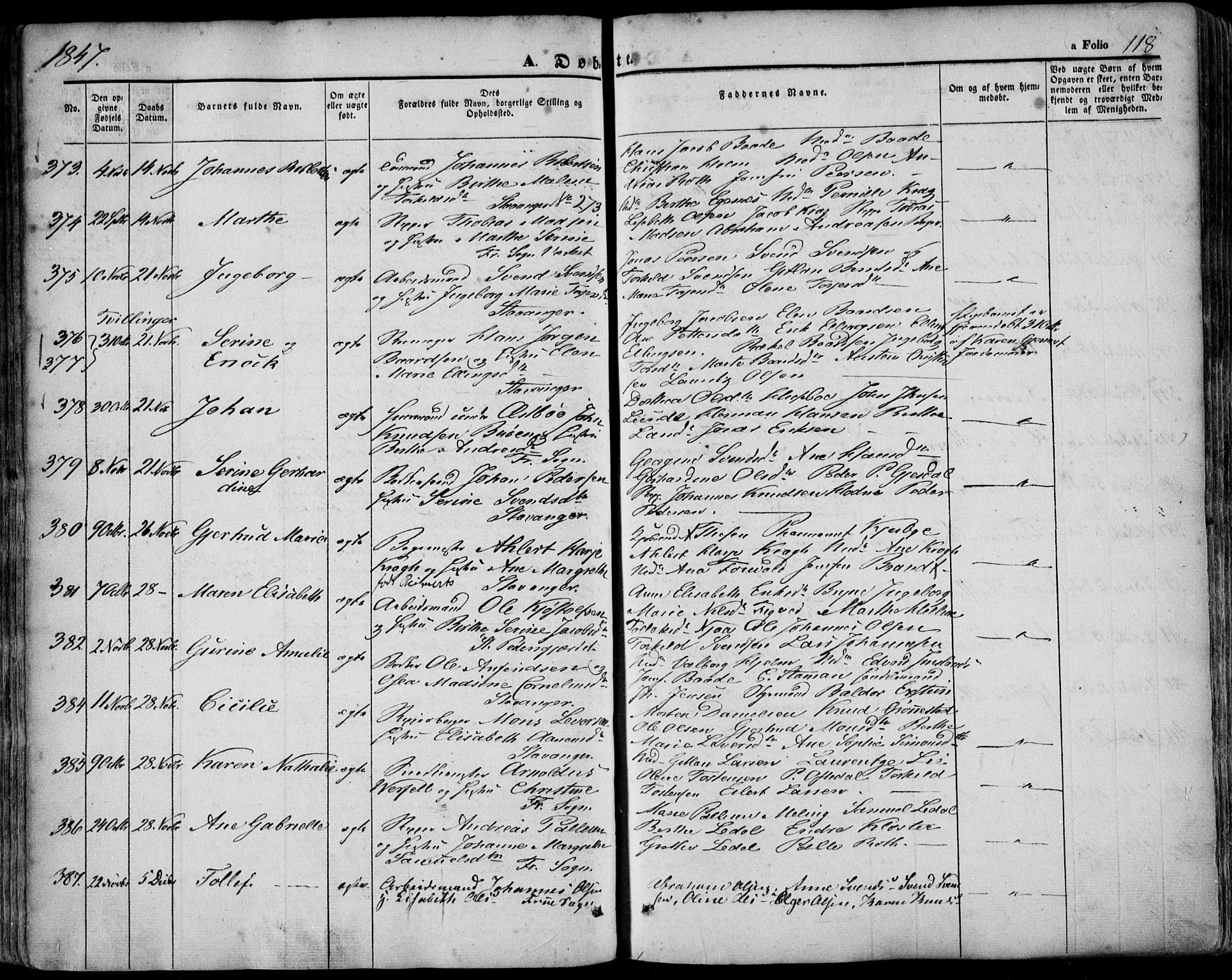 Domkirken sokneprestkontor, AV/SAST-A-101812/001/30/30BA/L0016: Parish register (official) no. A 15, 1844-1854, p. 118