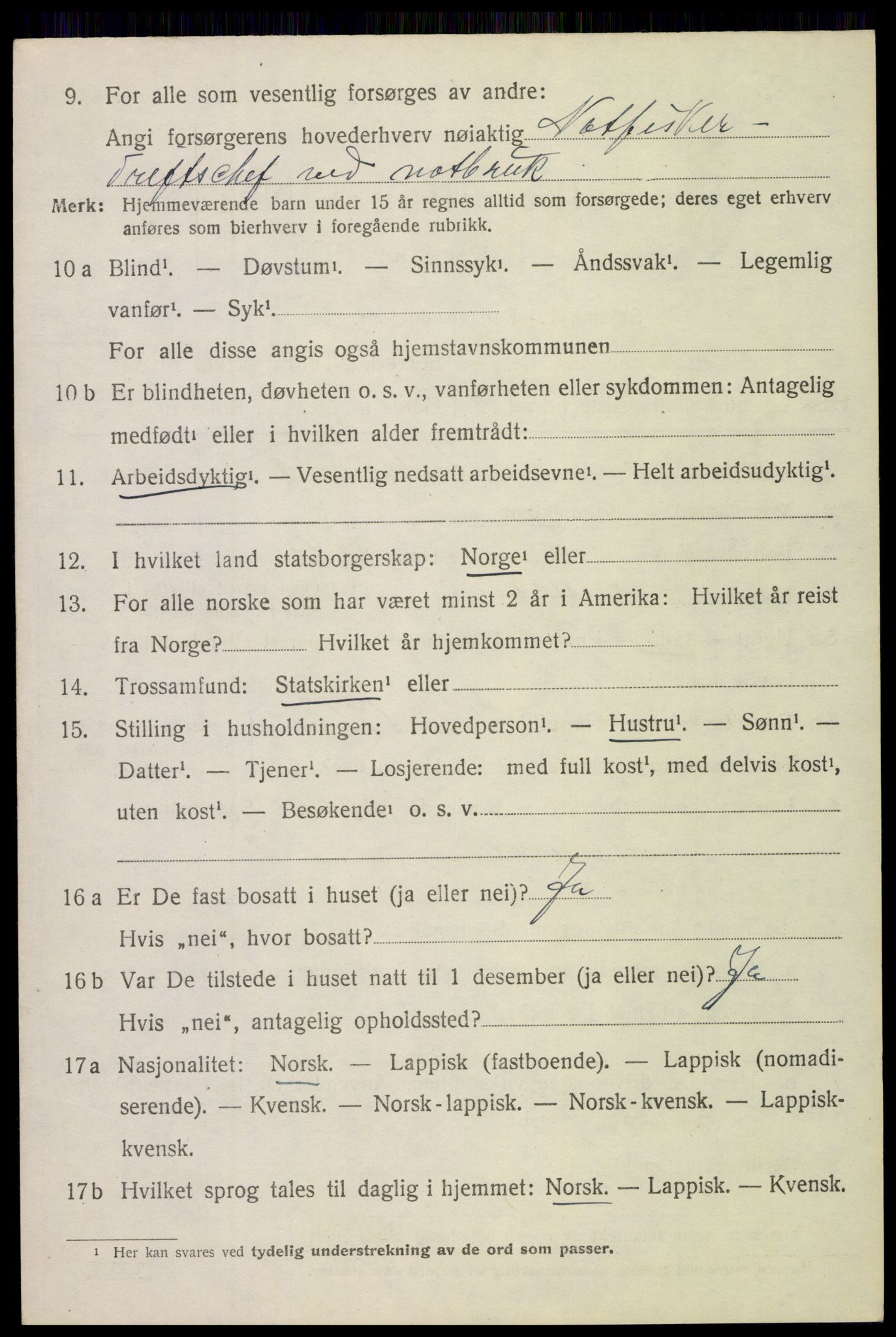 SAT, 1920 census for Sortland, 1920, p. 3623