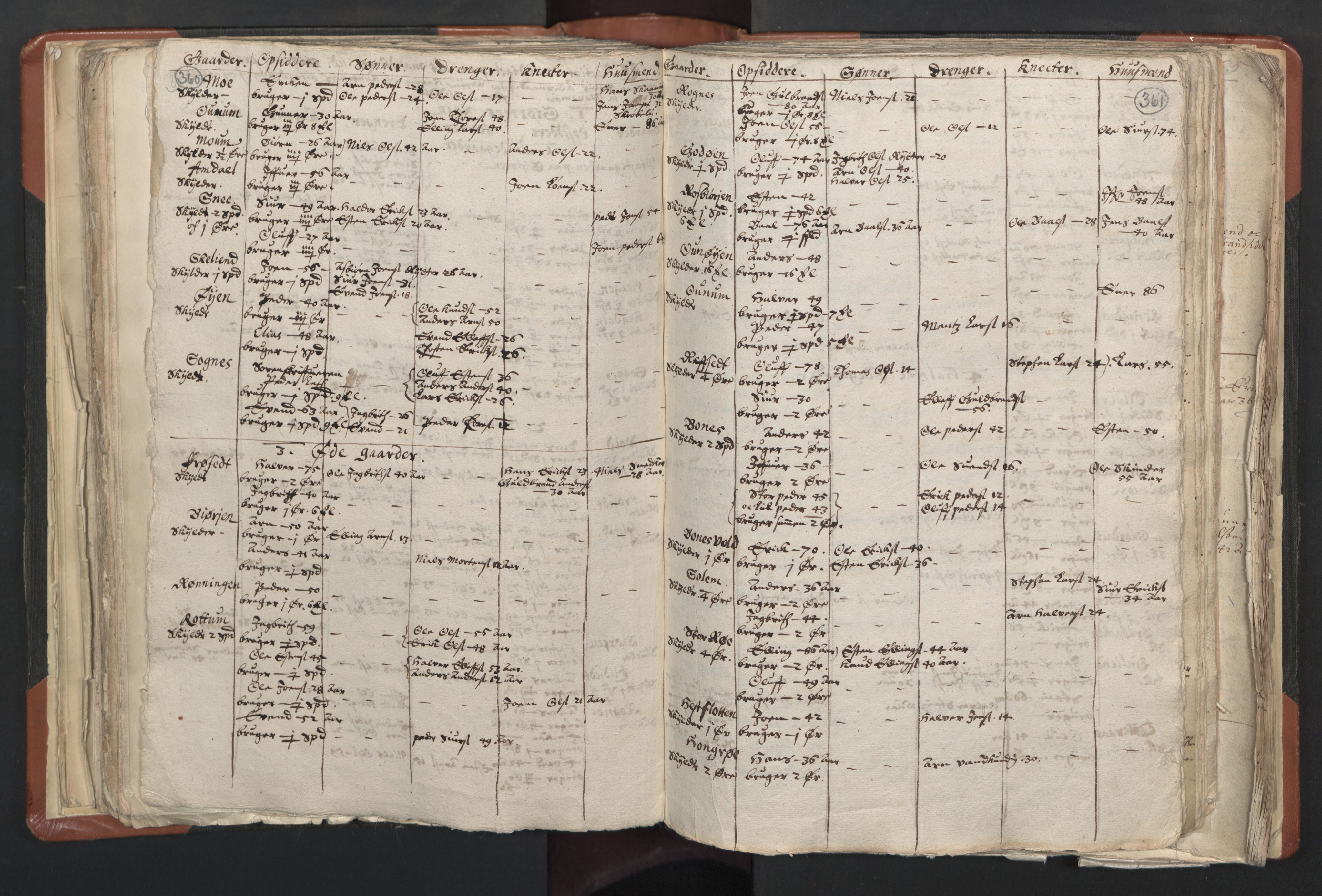 RA, Vicar's Census 1664-1666, no. 31: Dalane deanery, 1664-1666, p. 360-361
