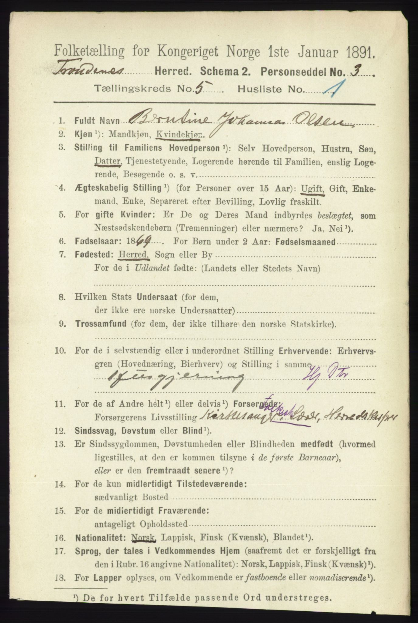 RA, 1891 census for 1914 Trondenes, 1891, p. 2825