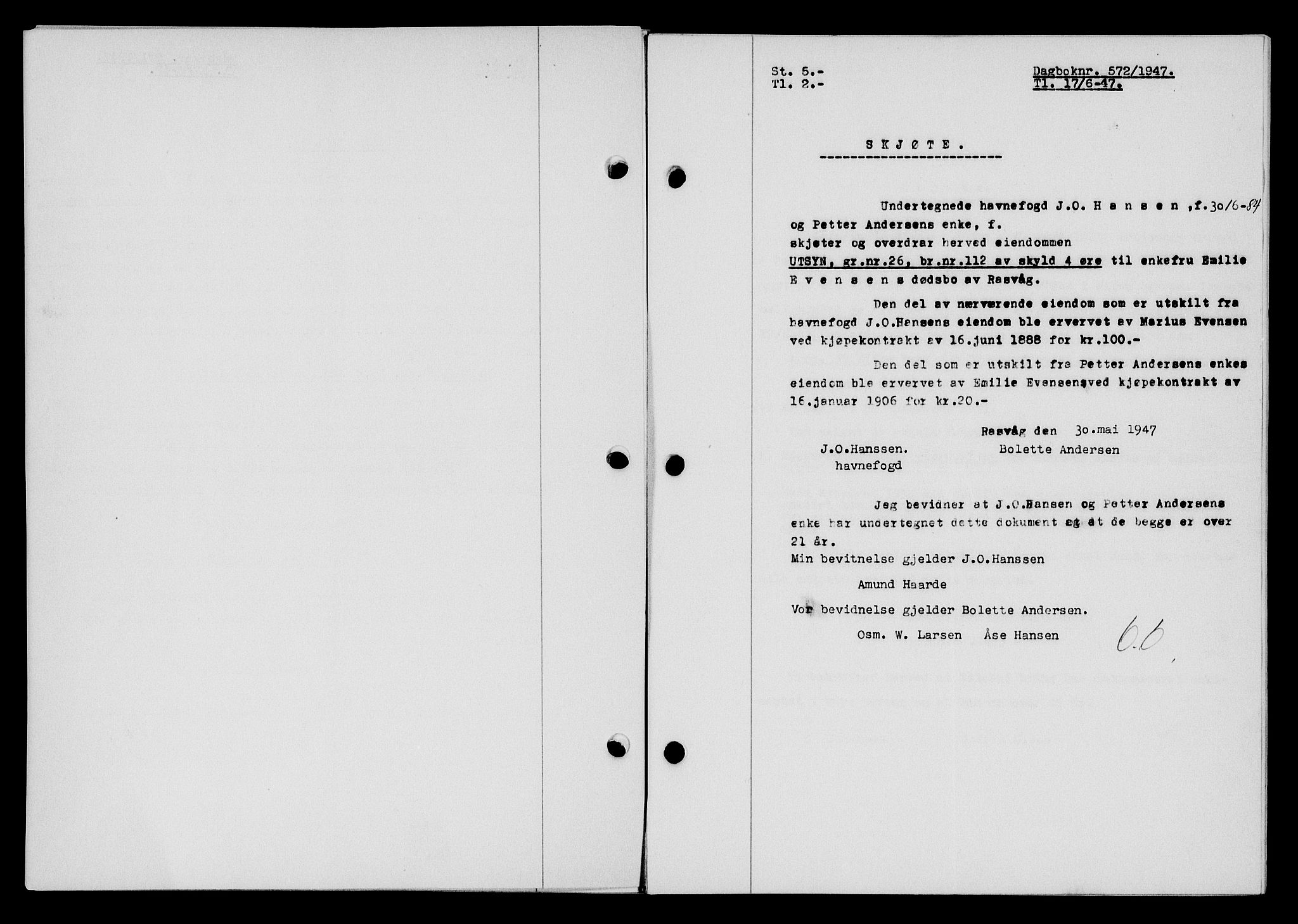 Flekkefjord sorenskriveri, SAK/1221-0001/G/Gb/Gba/L0062: Mortgage book no. A-10, 1947-1947, Diary no: : 572/1947