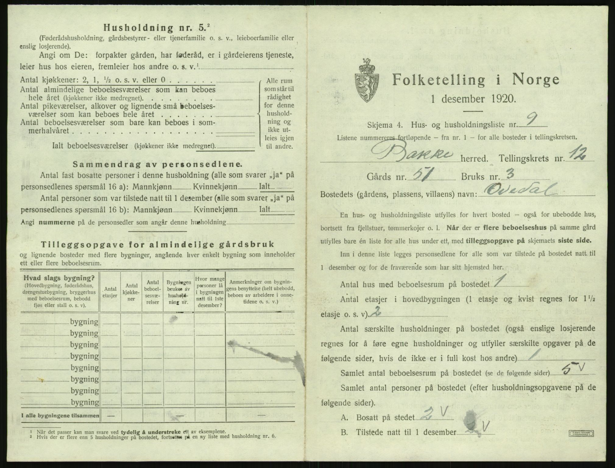 SAK, 1920 census for Bakke, 1920, p. 588