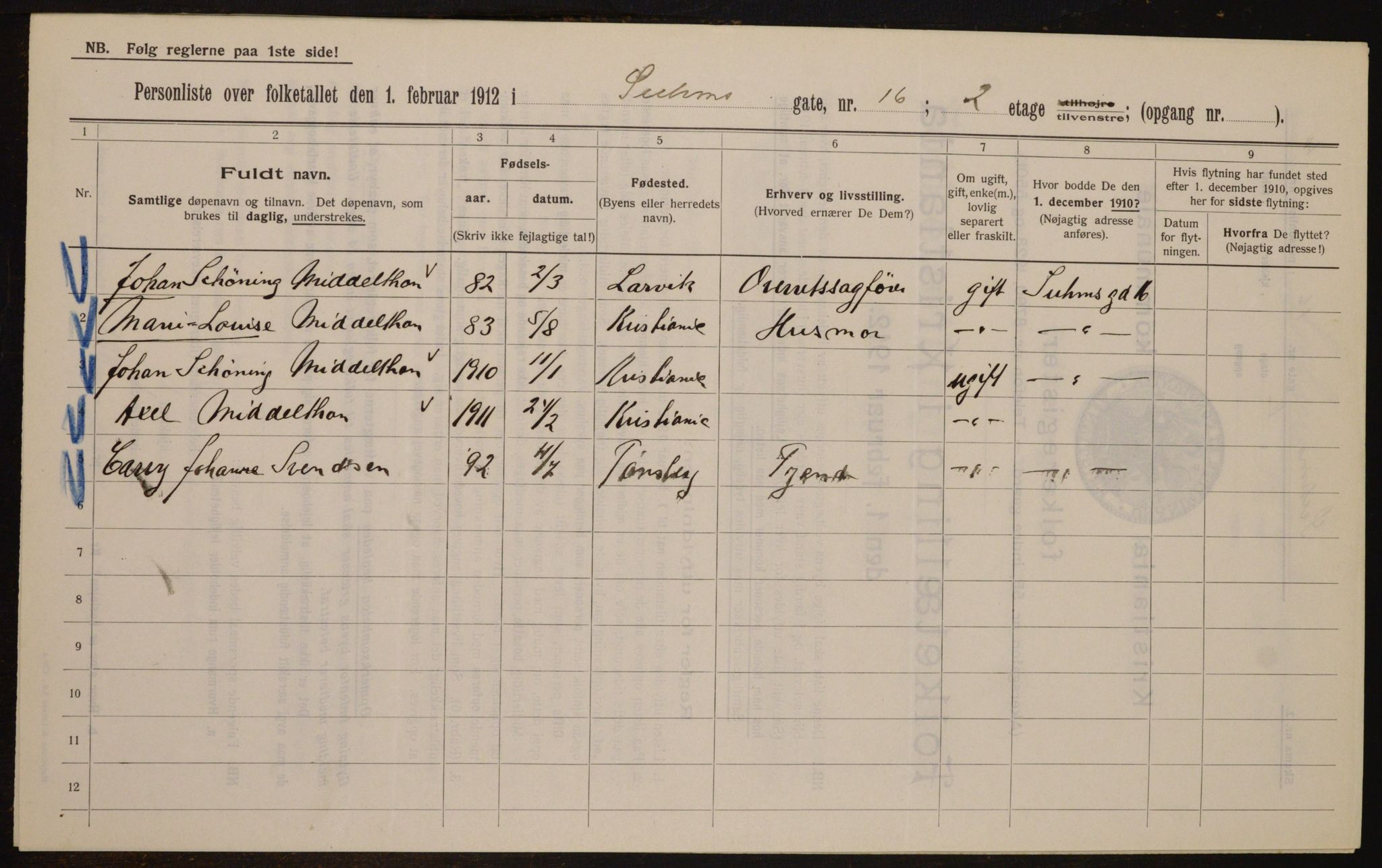 OBA, Municipal Census 1912 for Kristiania, 1912, p. 104676