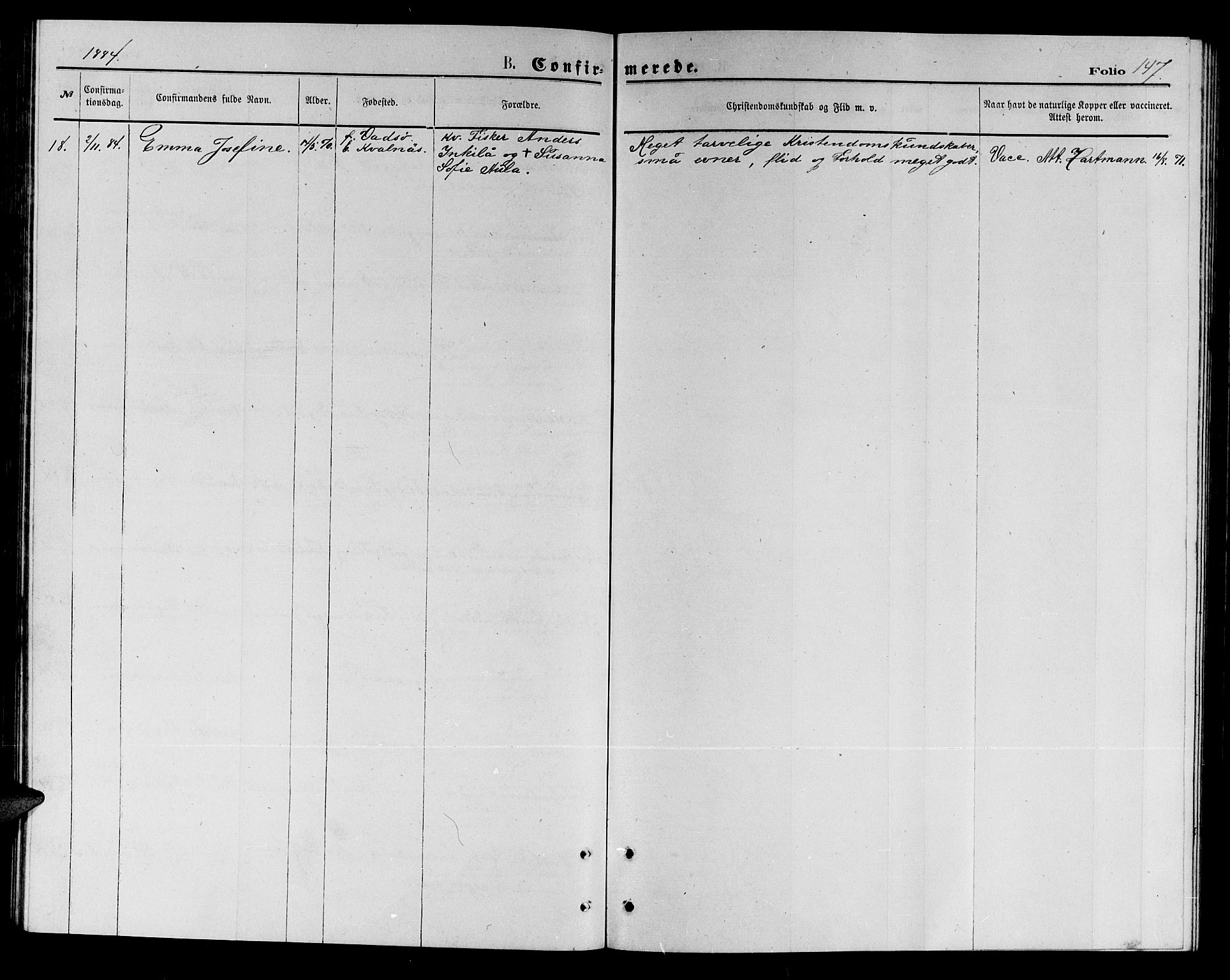 Vadsø sokneprestkontor, AV/SATØ-S-1325/H/Hb/L0002klokker: Parish register (copy) no. 2, 1875-1884, p. 147