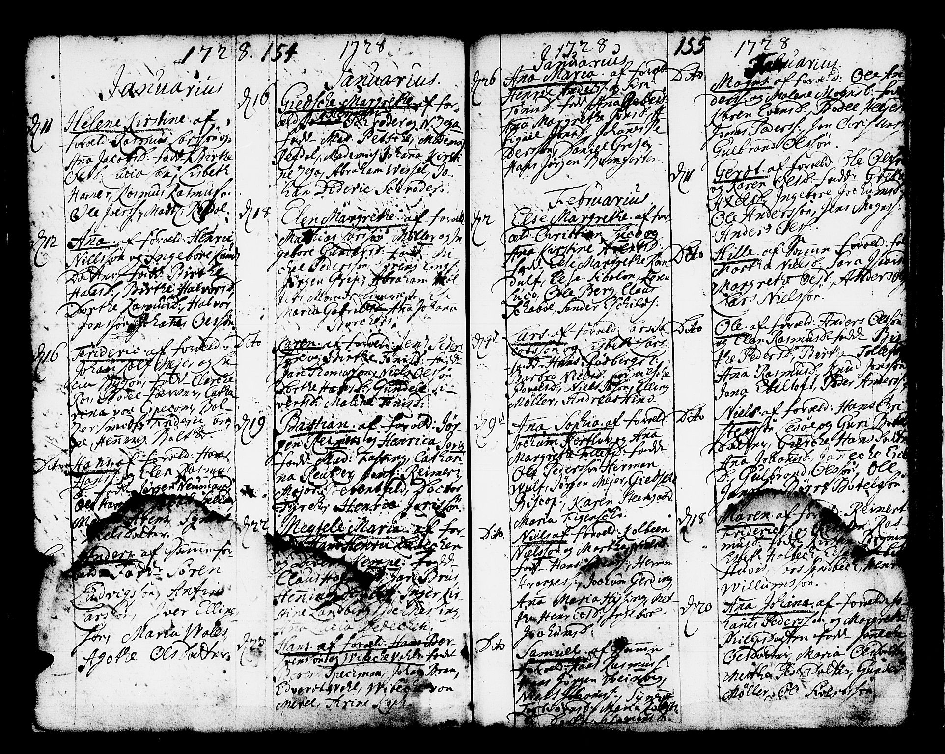 Domkirken sokneprestembete, SAB/A-74801/H/Haa/L0001: Parish register (official) no. A 1, 1719-1732, p. 154-155