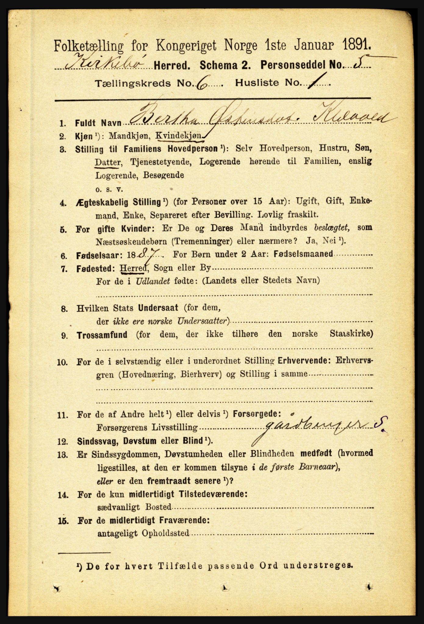 RA, 1891 census for 1416 Kyrkjebø, 1891, p. 1379