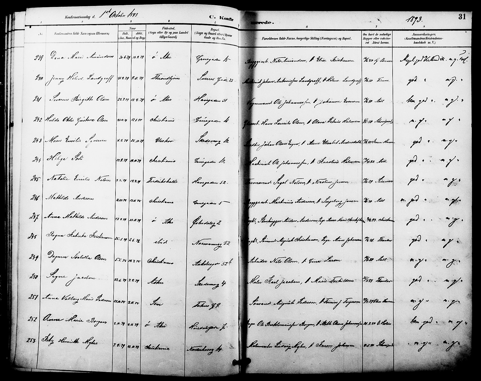 Kampen prestekontor Kirkebøker, AV/SAO-A-10853/F/Fa/L0008: Parish register (official) no. I 8, 1892-1902, p. 31