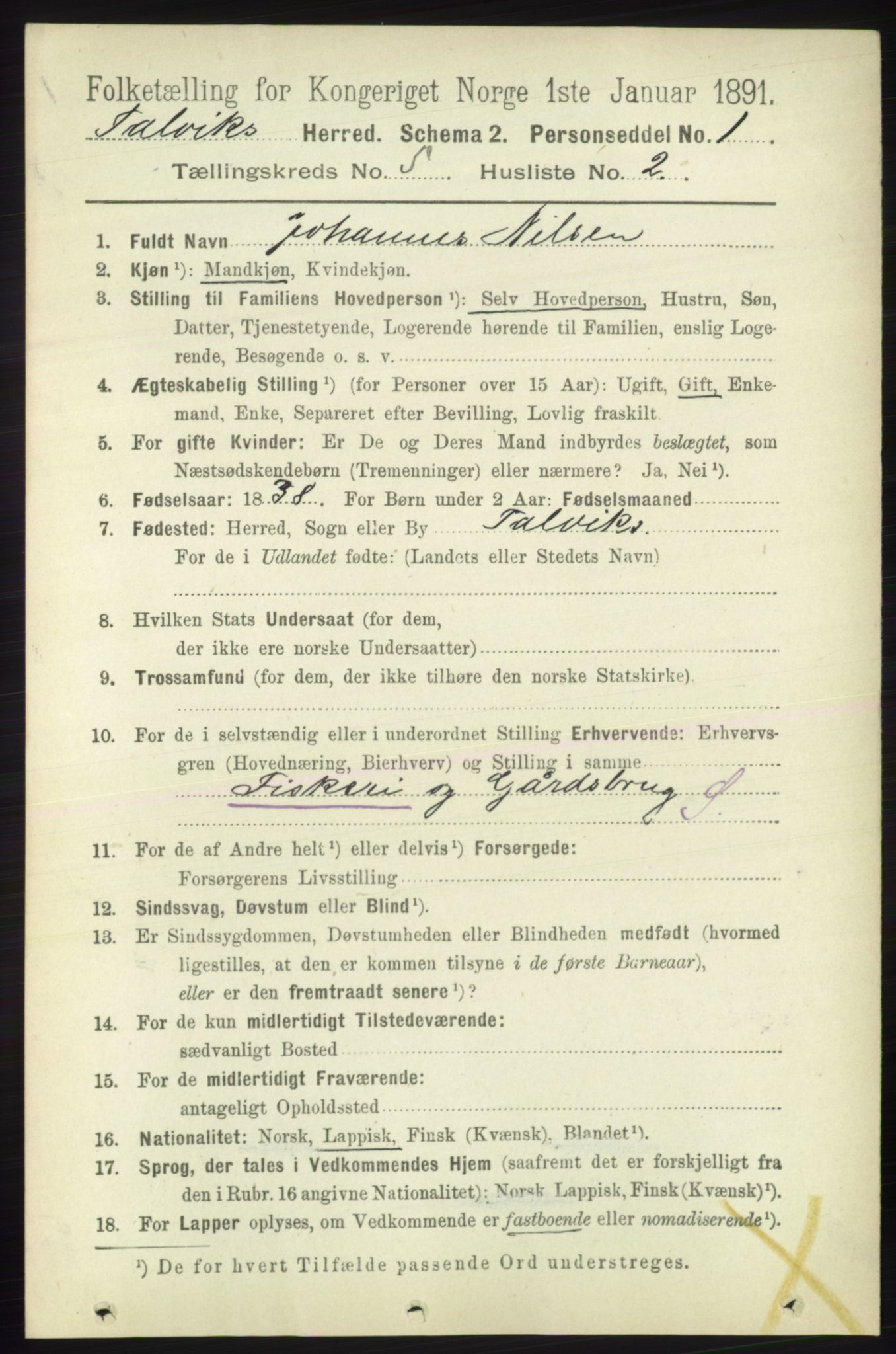 RA, 1891 census for 2013 Talvik, 1891, p. 1346